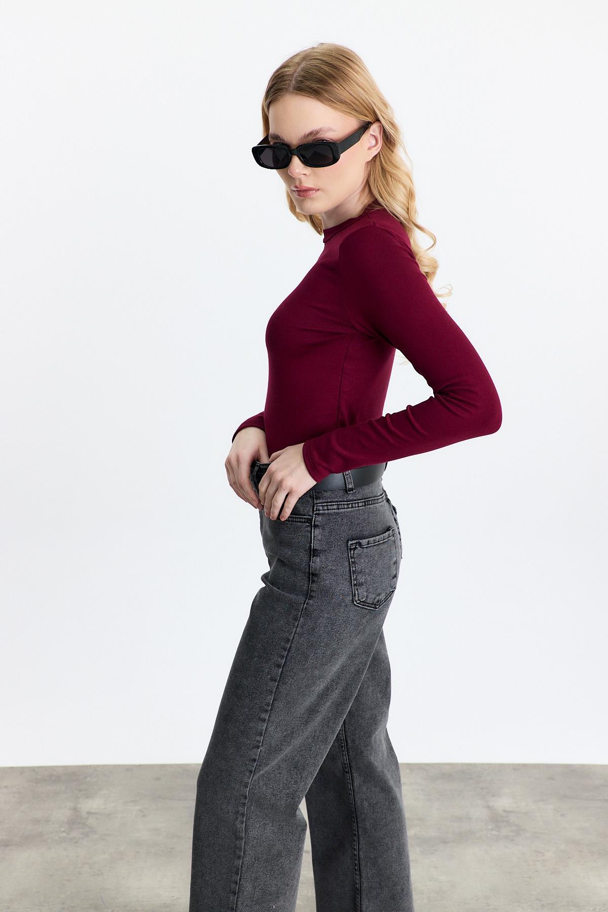 Bordo Bisiklet Yaka Uzun Kol Badi 2086 - 3