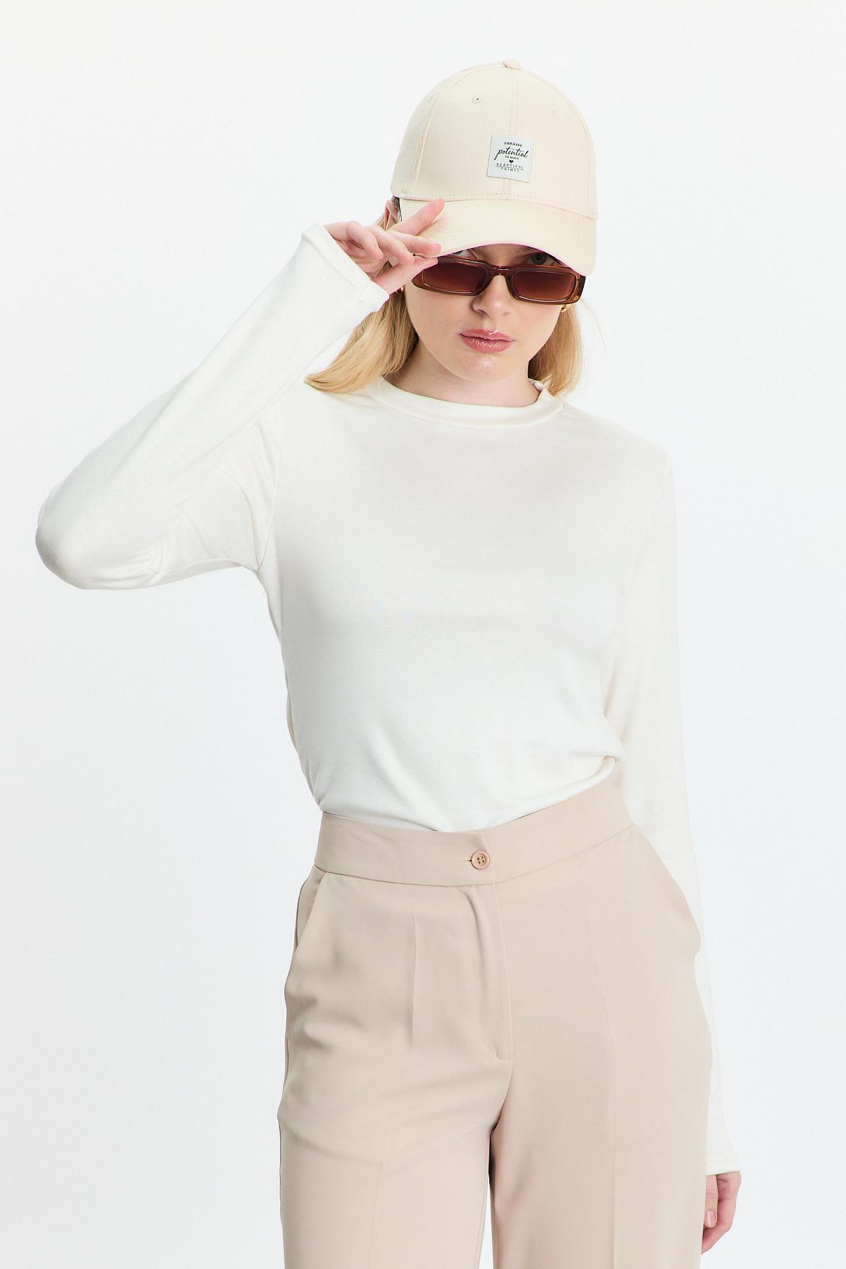 2086 Bisiklet Yaka Uzun Kol Bady Ekru - 7