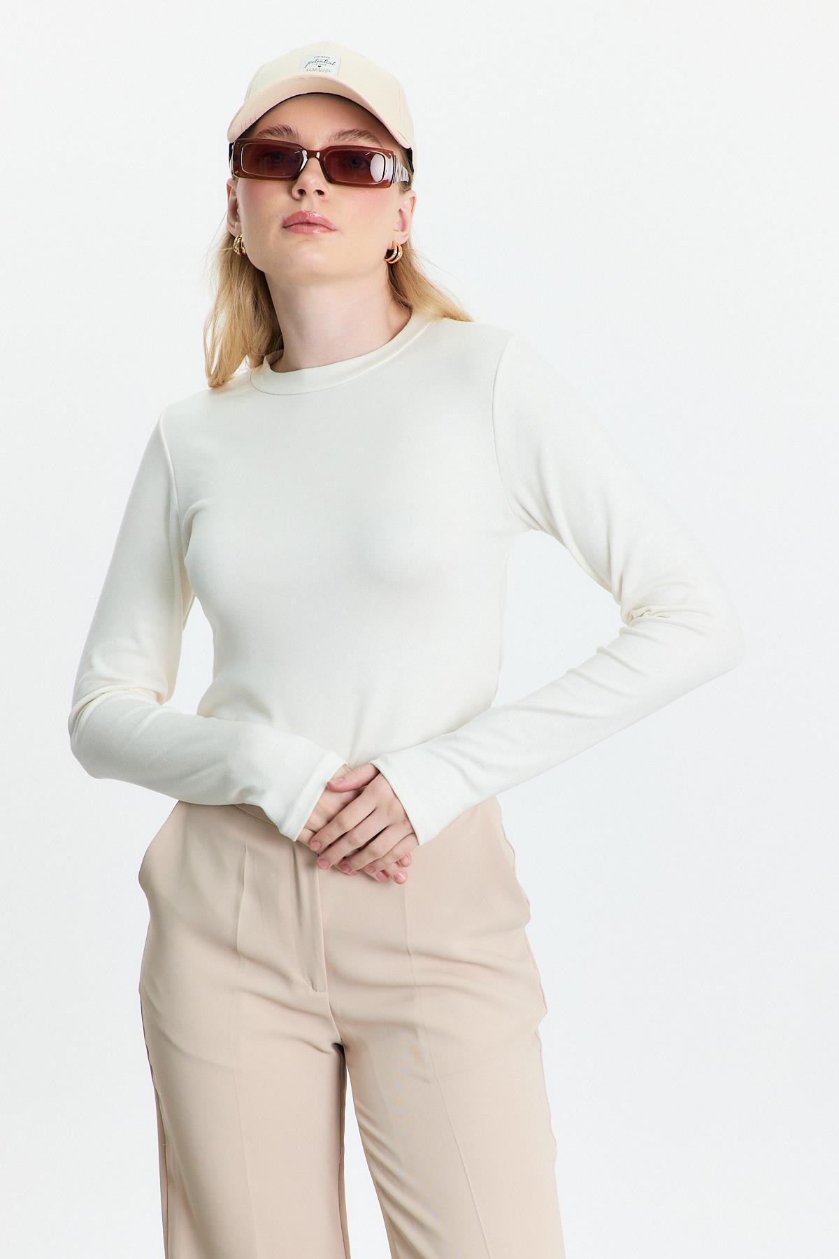 2086 Bisiklet Yaka Uzun Kol Bady Ekru - 3