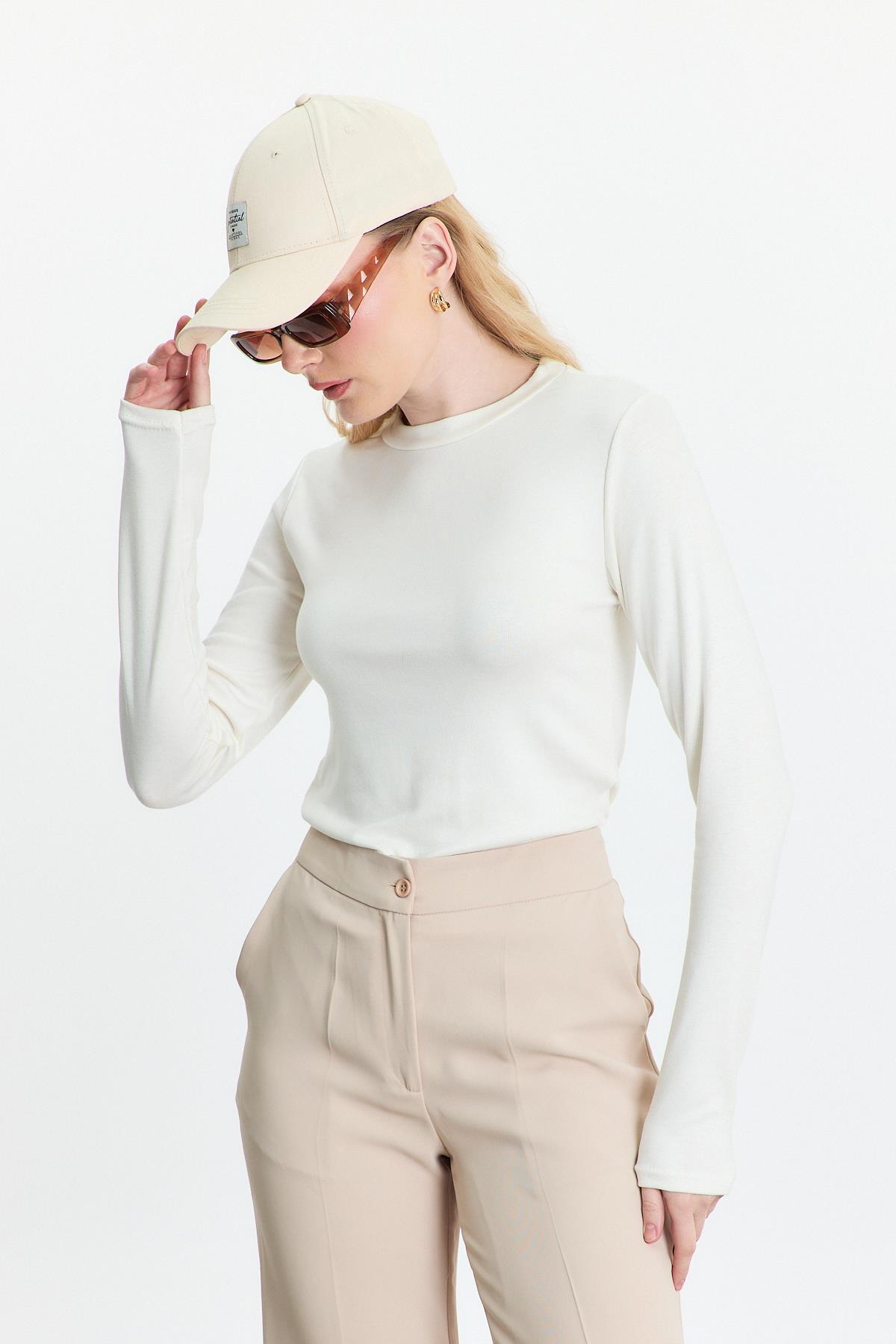 Ekru Bisiklet Yaka Uzun Kol Badi 2086 - 1