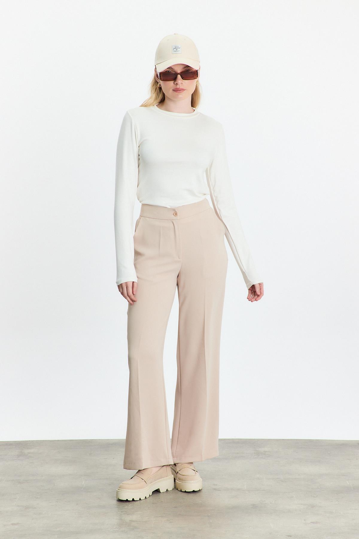 Ekru Bisiklet Yaka Uzun Kol Badi 2086 - 2