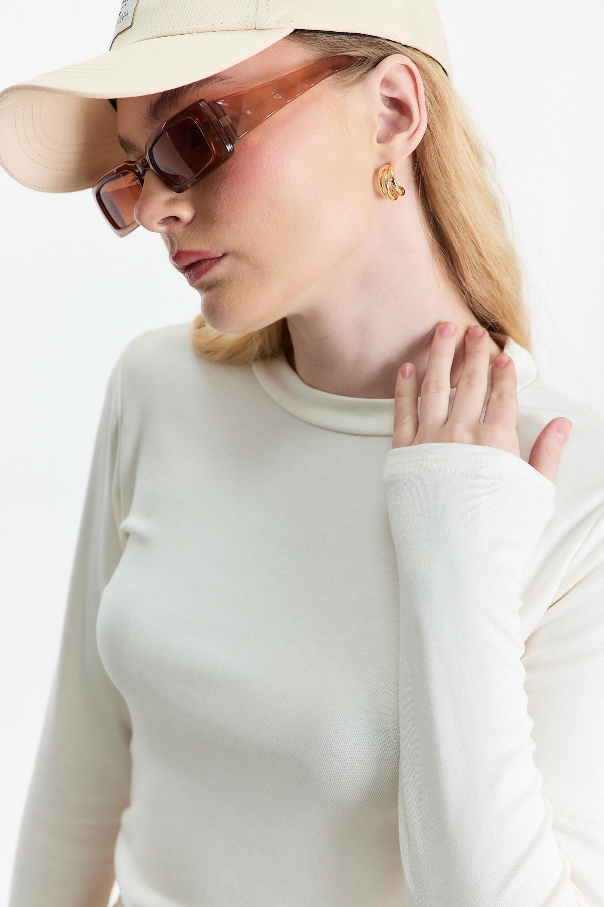 Ekru Bisiklet Yaka Uzun Kol Badi 2086 - 4