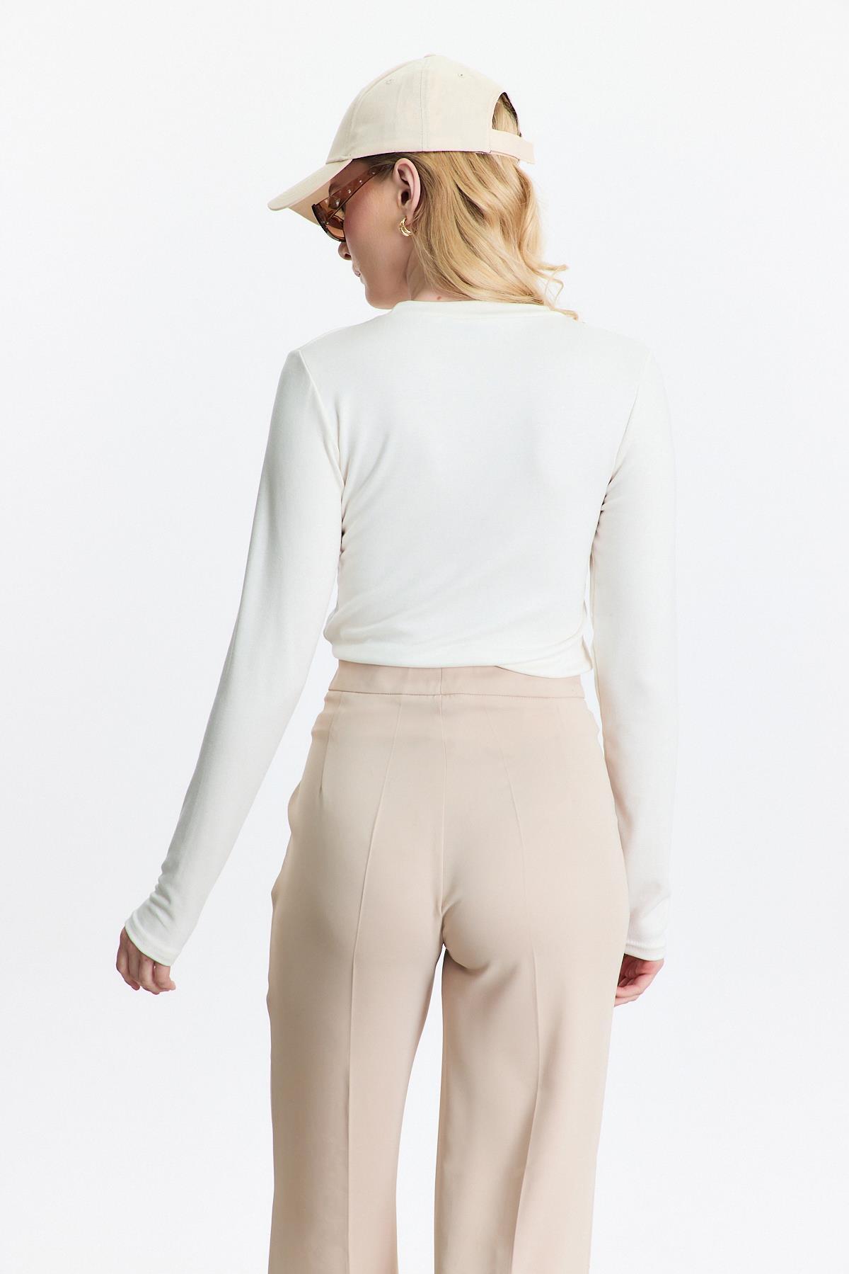 Ekru Bisiklet Yaka Uzun Kol Badi 2086 - 5