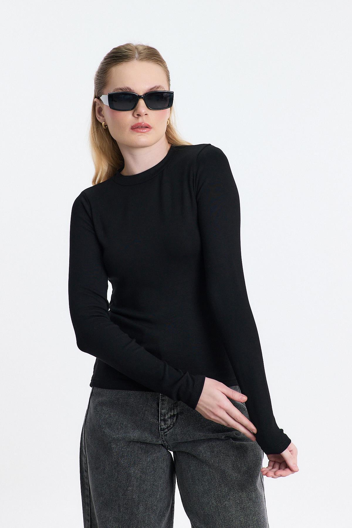 Siyah Bisiklet Yaka Uzun Kol Badi 2086 - 2