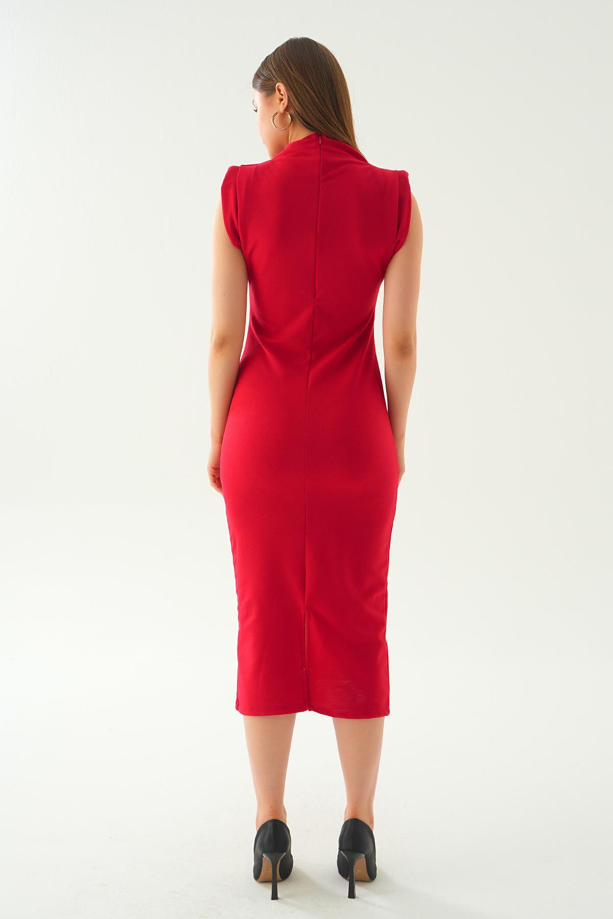 Kırmızı Gül Detay Uzun Elbise 2089 - 4