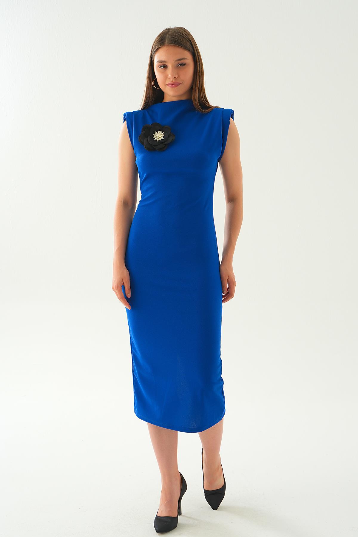 Saks Gül Detay Uzun Elbise 2089 - 2