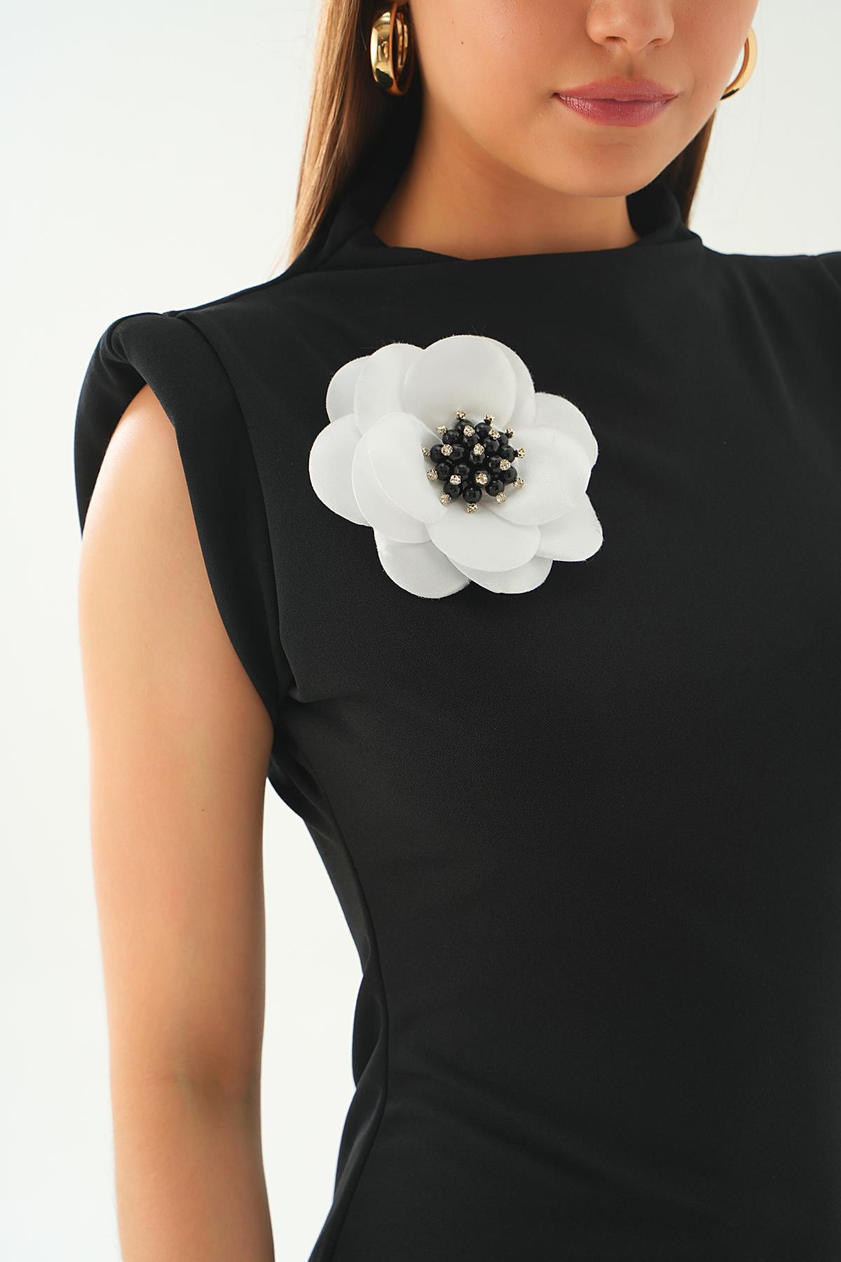 Siyah Gül Detay Uzun Elbise 2089 - 5