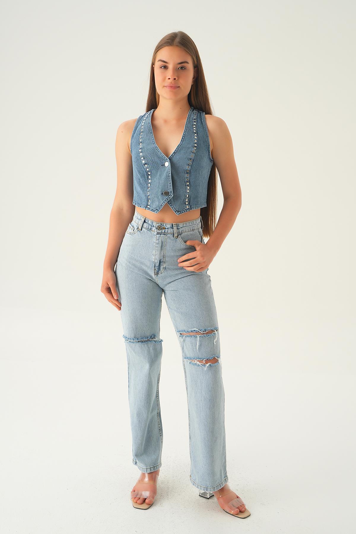 Mavi Düğmeli Kot Yelek 20961 - 2