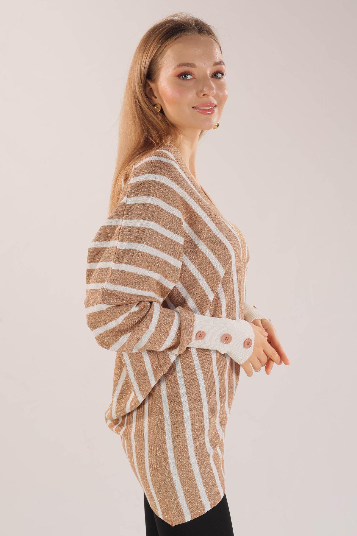 21004 Omuz Zincir Çizgili Kazak Camel - 3