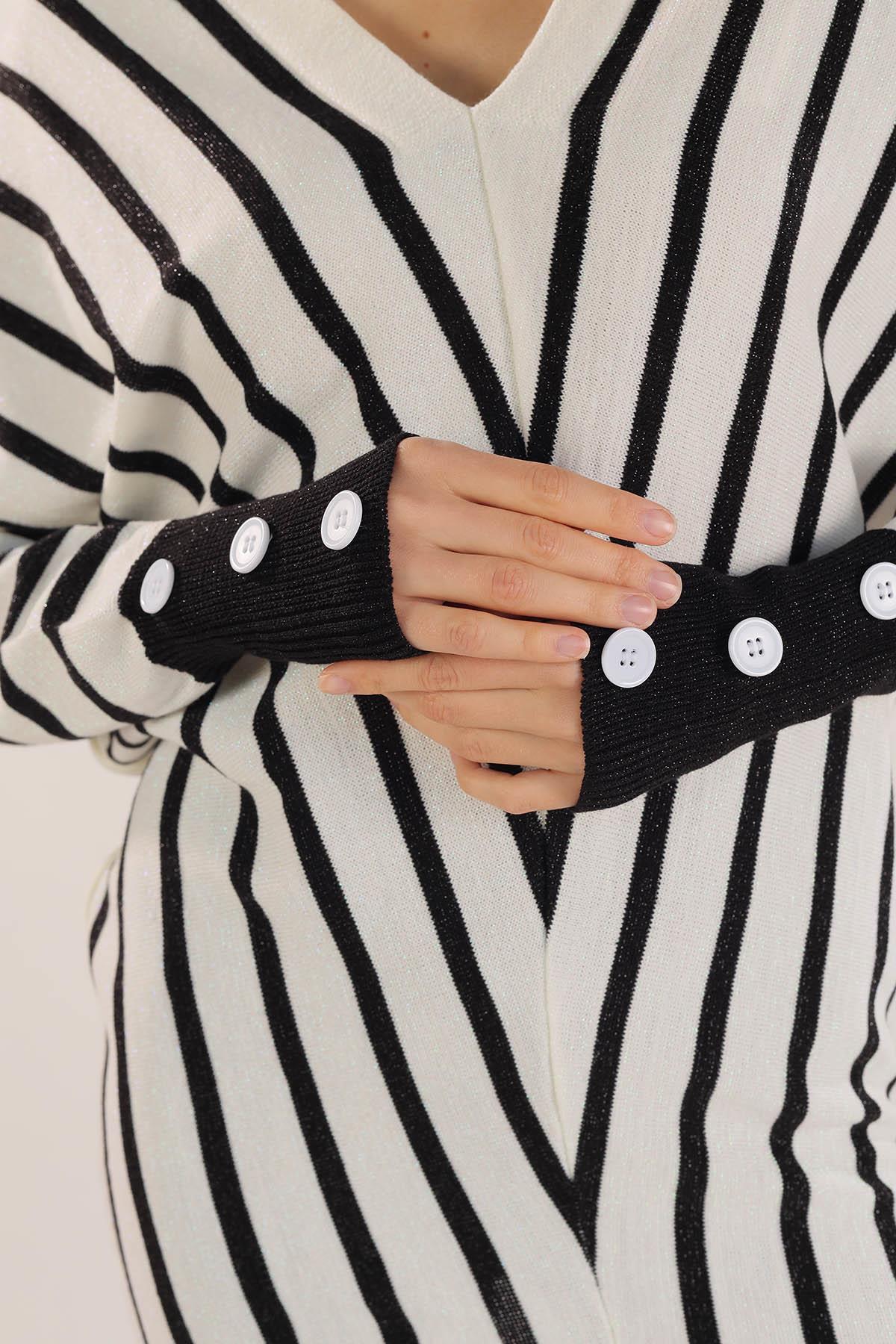 21004 Omuz Zincir Çizgili Kazak Ekru - 6