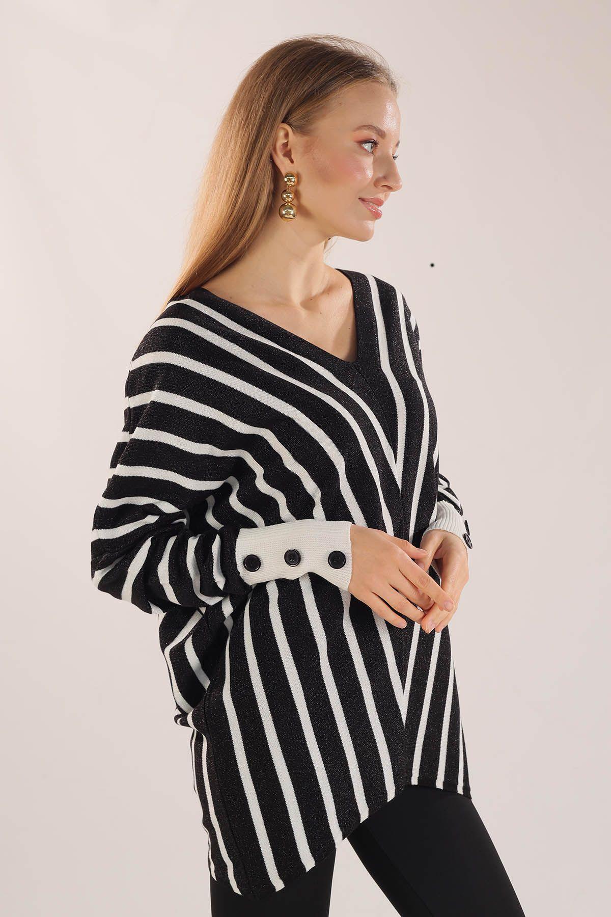 21004 Omuz Zincir Çizgili Kazak Siyah - 6