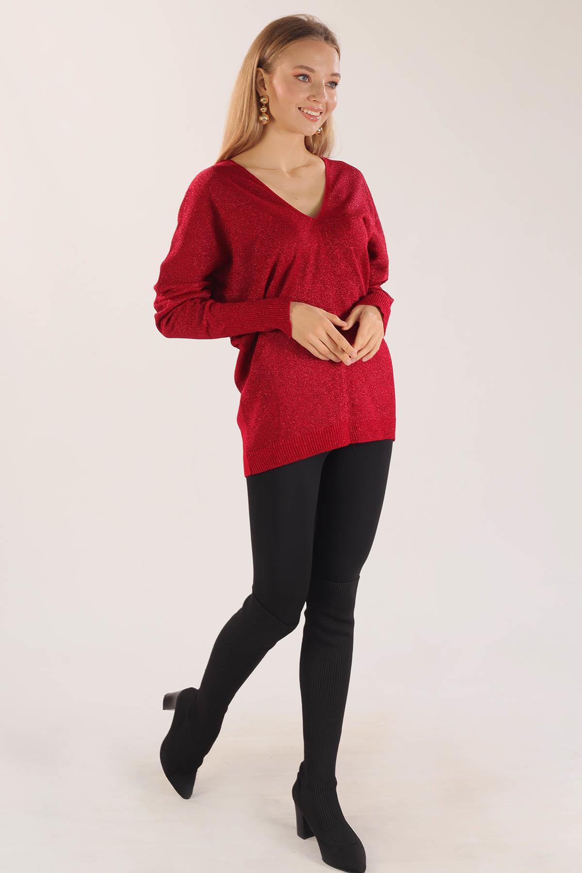 21005 V Yaka Kazak Kırmızı - 2