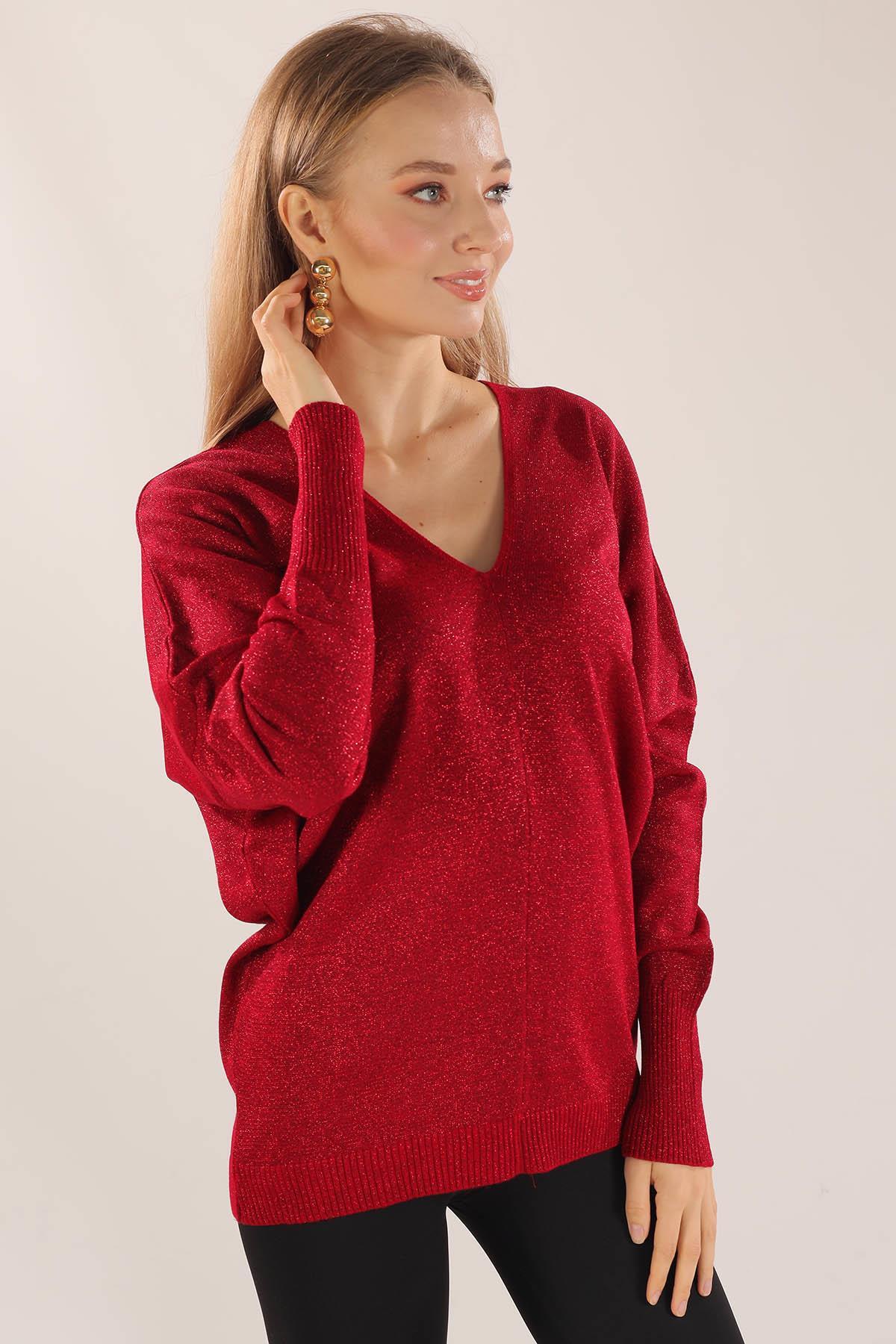 Kırmızı V Yaka Kazak 21005 - 3