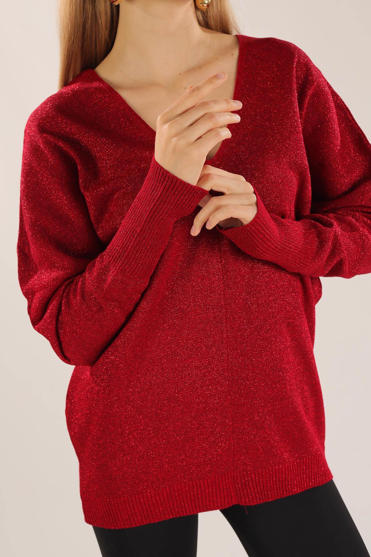 Kırmızı V Yaka Kazak 21005 - 6