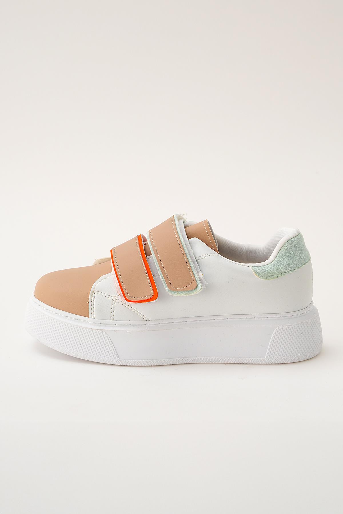 2101 Cırtlı Spor Ayakkabı Beyaz-Bej 