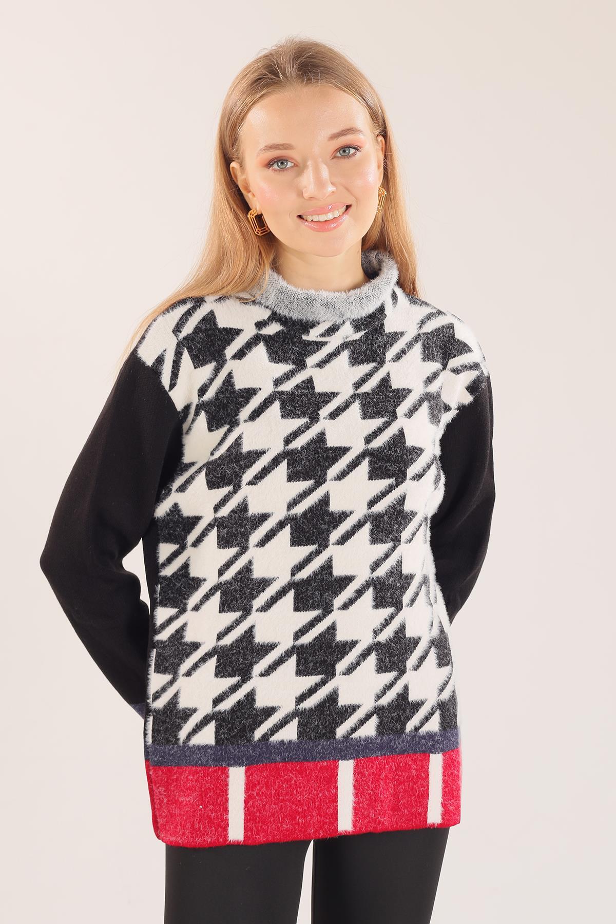 21040 Degaje Yaka Desenli Kazak Beyaz - 2