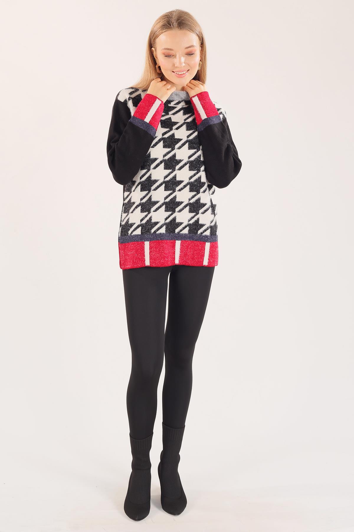 21040 Degaje Yaka Desenli Kazak Beyaz - 5