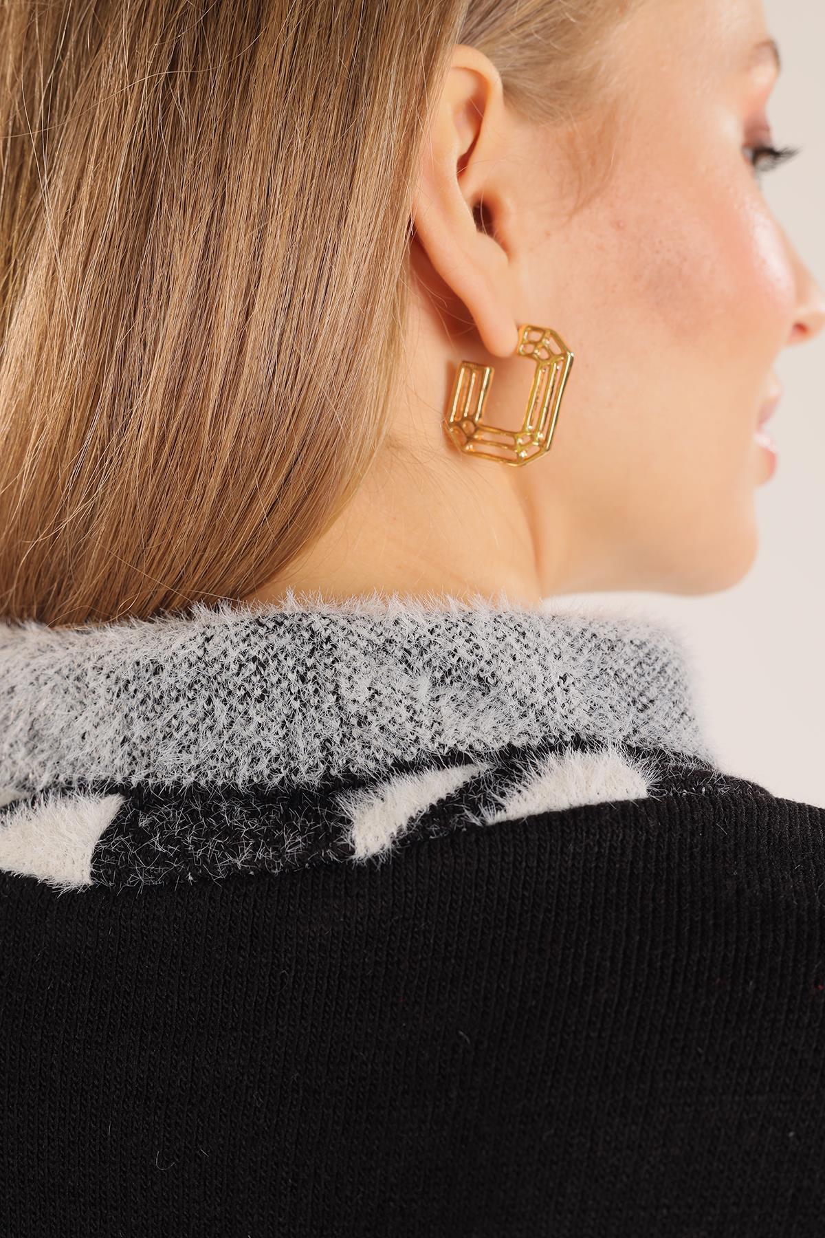 Beyaz Degaje Yaka Desenli Kazak 21040 - 4