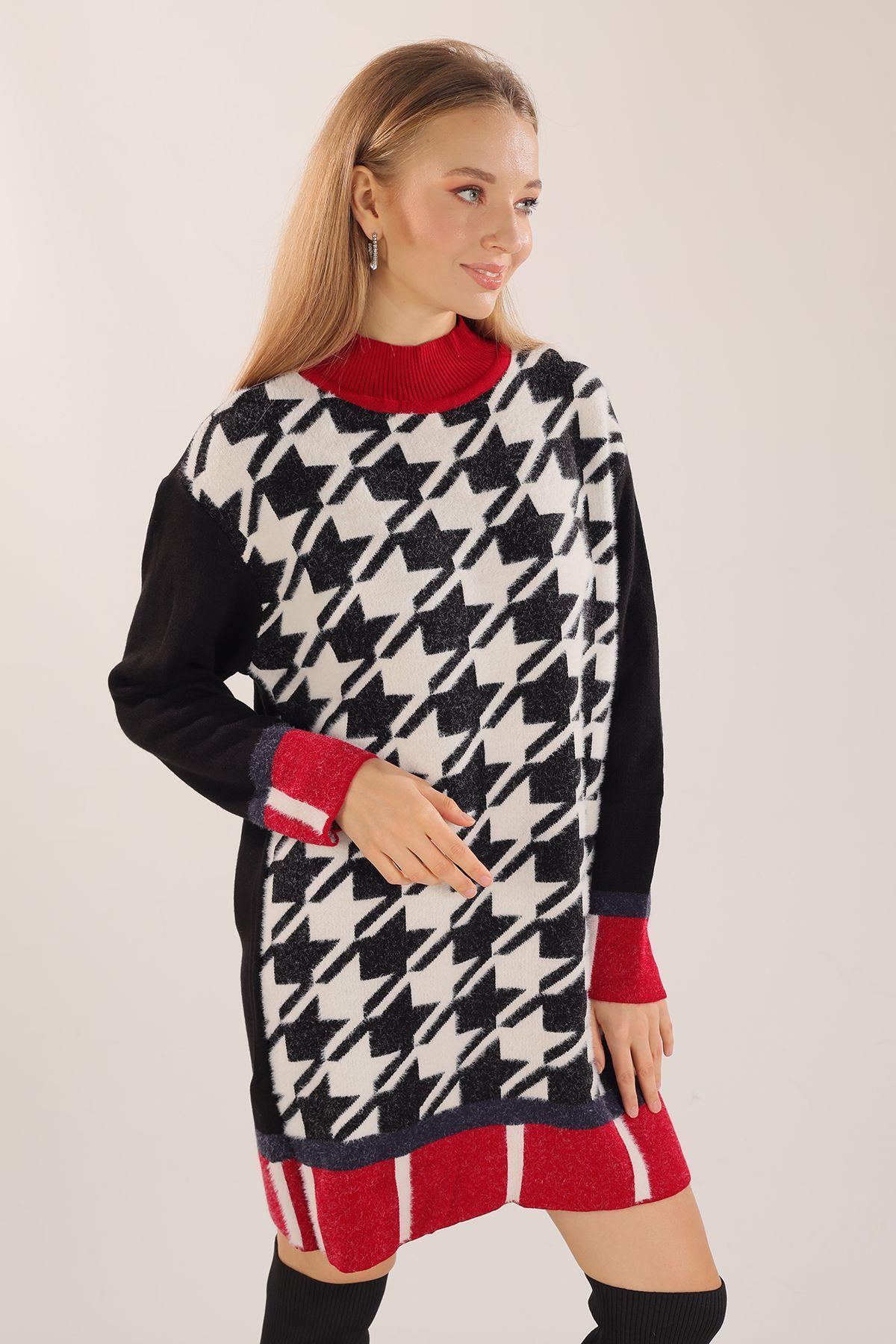 21041 Balıkçı Yaka Desenli Kazak Beyaz - 1