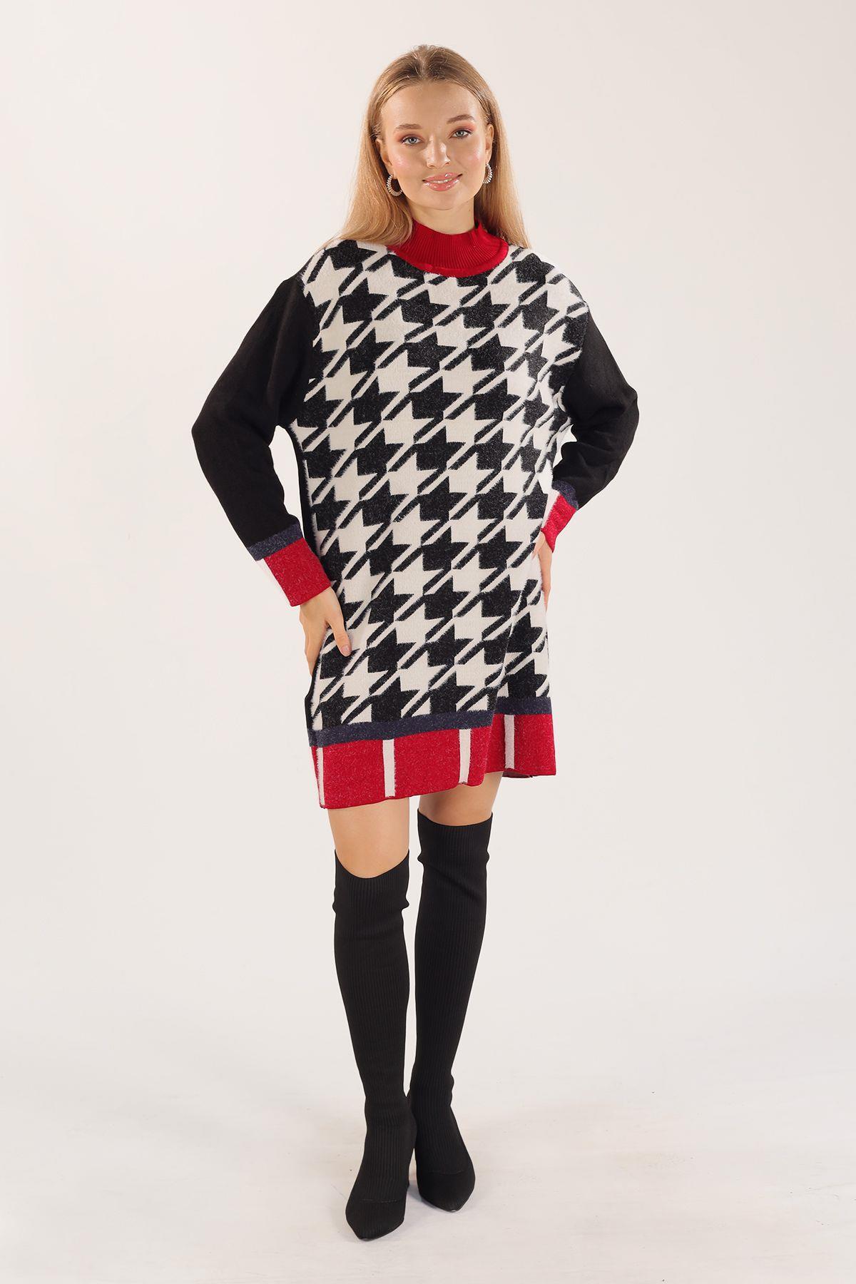 Beyaz Balıkçı Yaka Desenli Kazak 21041 - 2