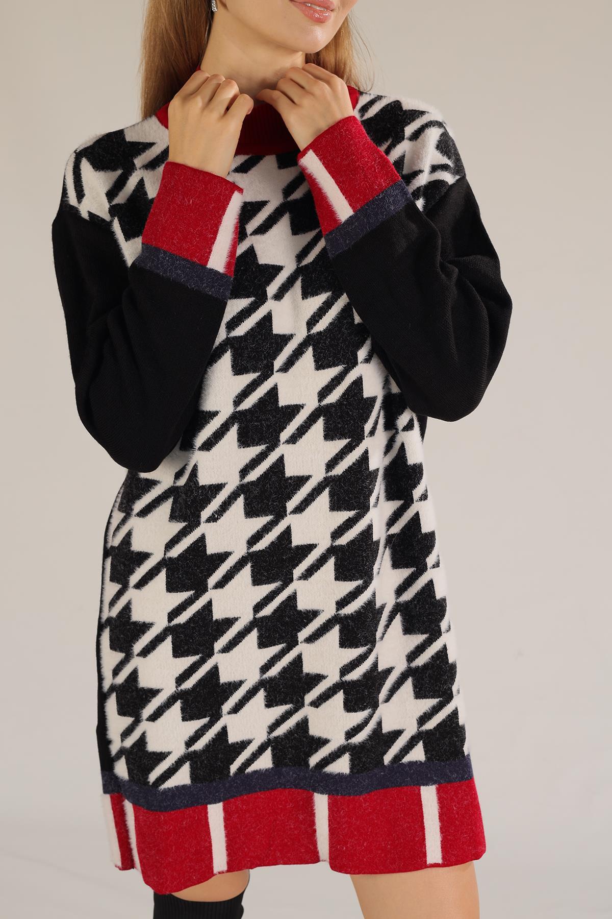 Beyaz Balıkçı Yaka Desenli Kazak 21041 - 4