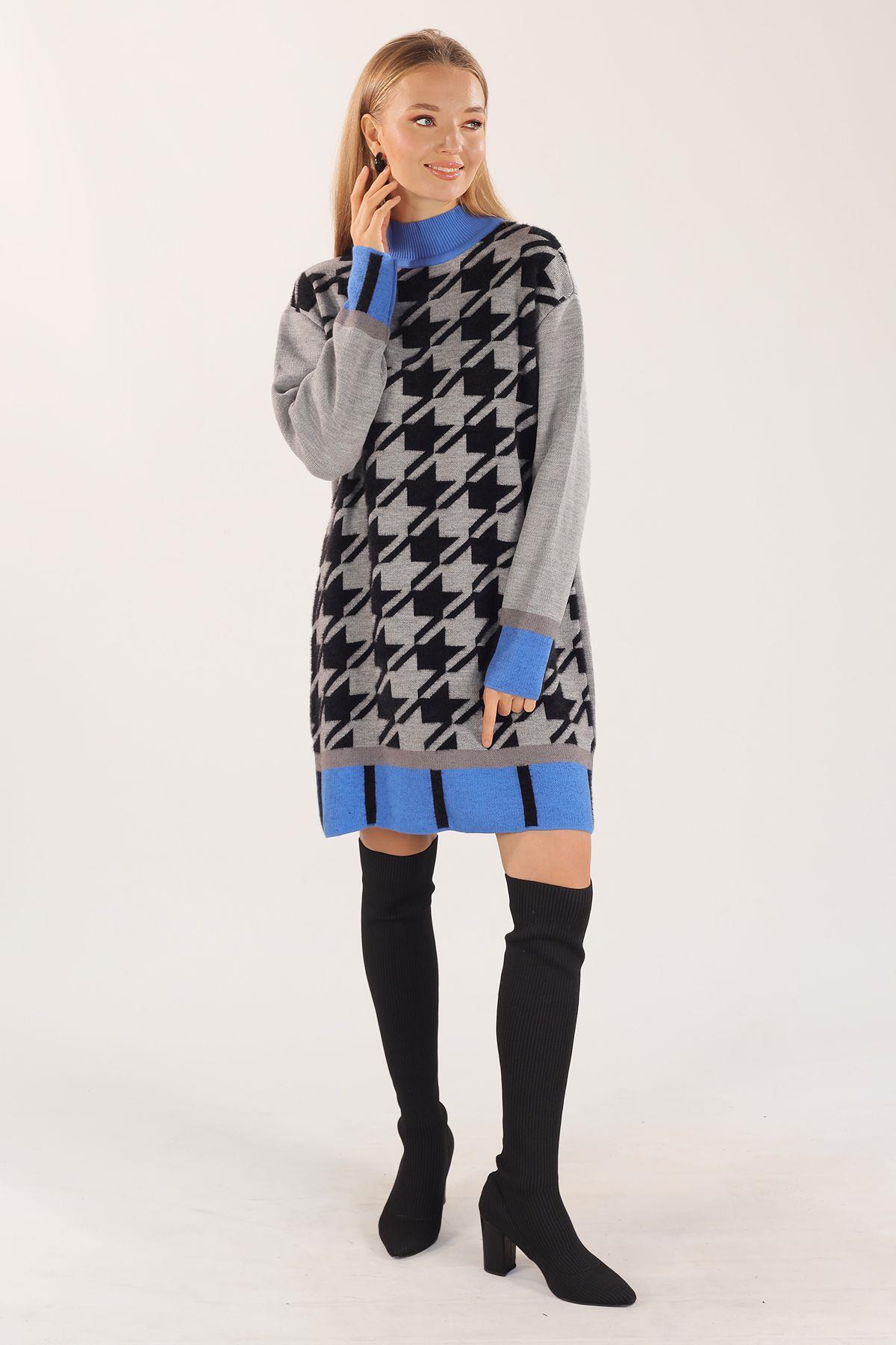 21041 Balıkçı Yaka Desenli Kazak Gri - 8