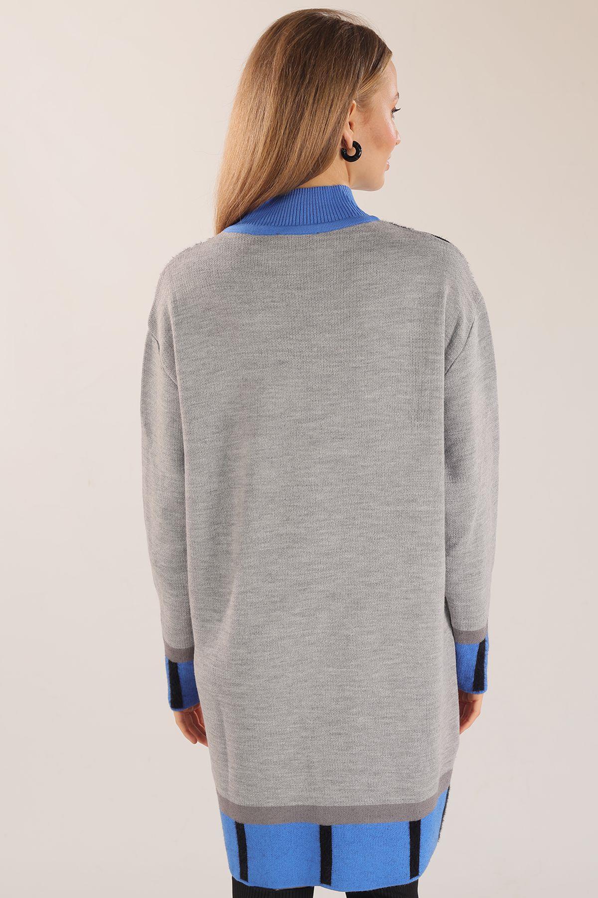 21041 Balıkçı Yaka Desenli Kazak Gri - 4