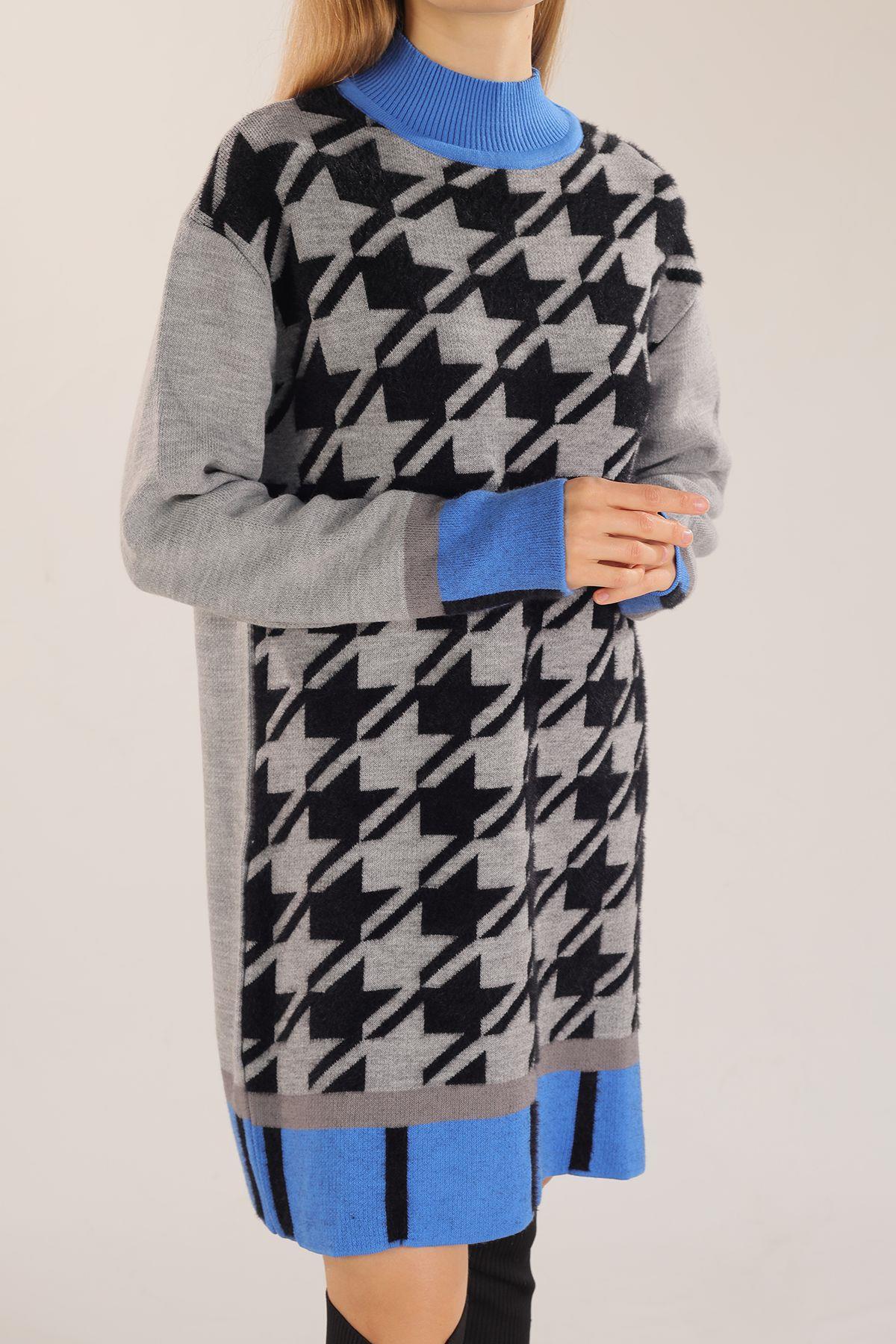 21041 Balıkçı Yaka Desenli Kazak Gri - 5