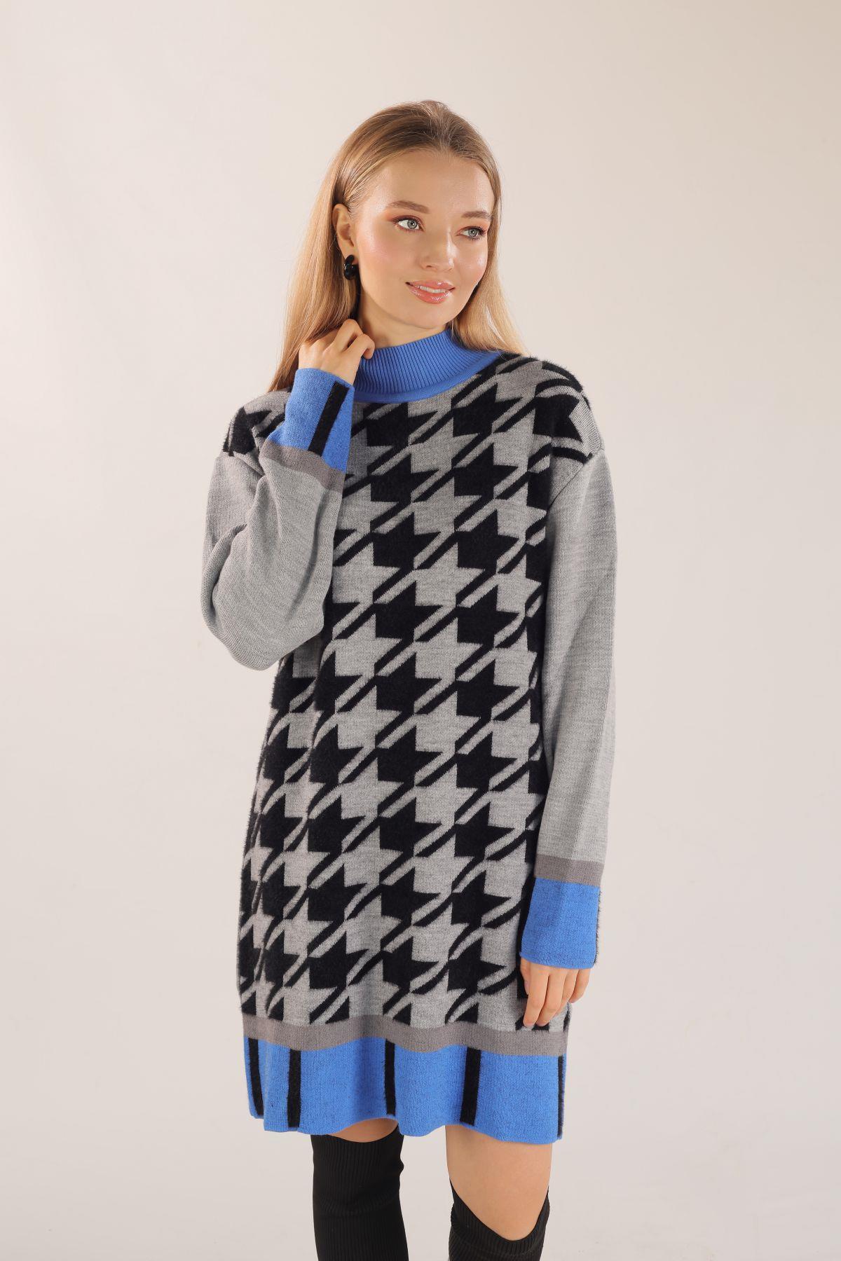 Gri Balıkçı Yaka Desenli Kazak 21041 - 2