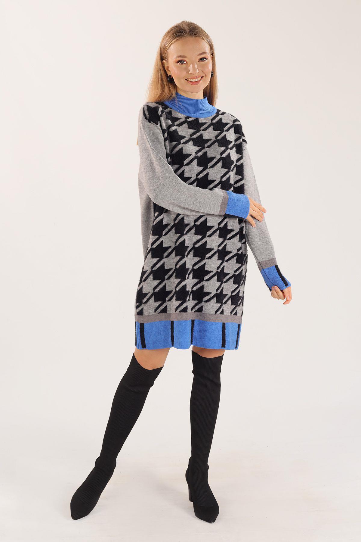 Gri Balıkçı Yaka Desenli Kazak 21041 - 7