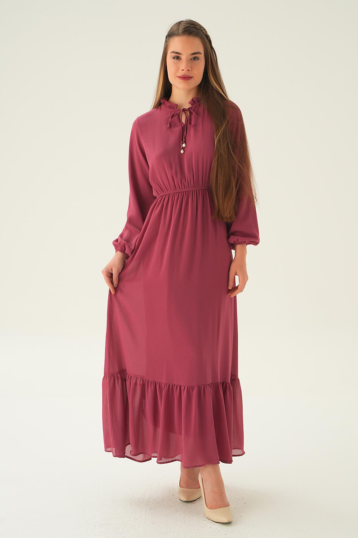 Gül Yaka Bağcık Uzun Elbise 2110 - 1