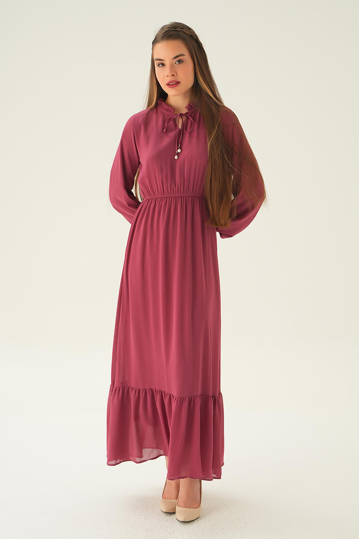 Gül Yaka Bağcık Uzun Elbise 2110 - 2