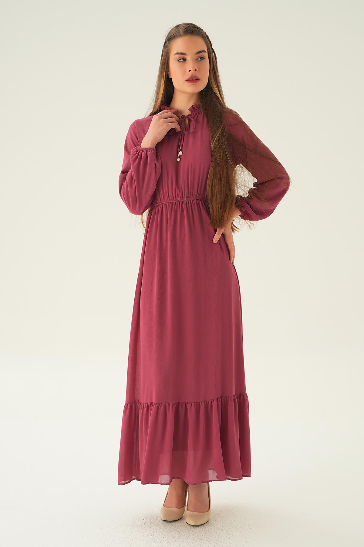 Gül Yaka Bağcık Uzun Elbise 2110 - 3