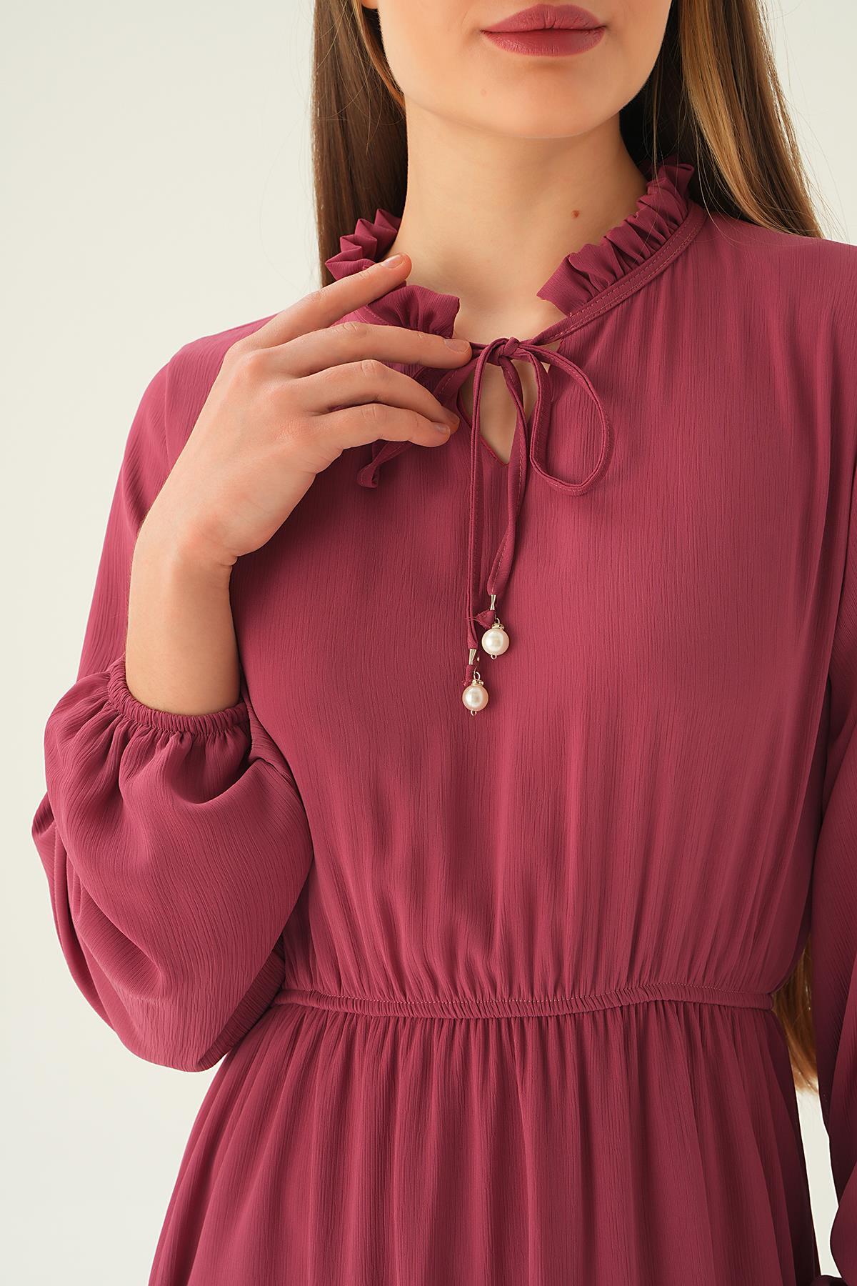 Gül Yaka Bağcık Uzun Elbise 2110 - 6