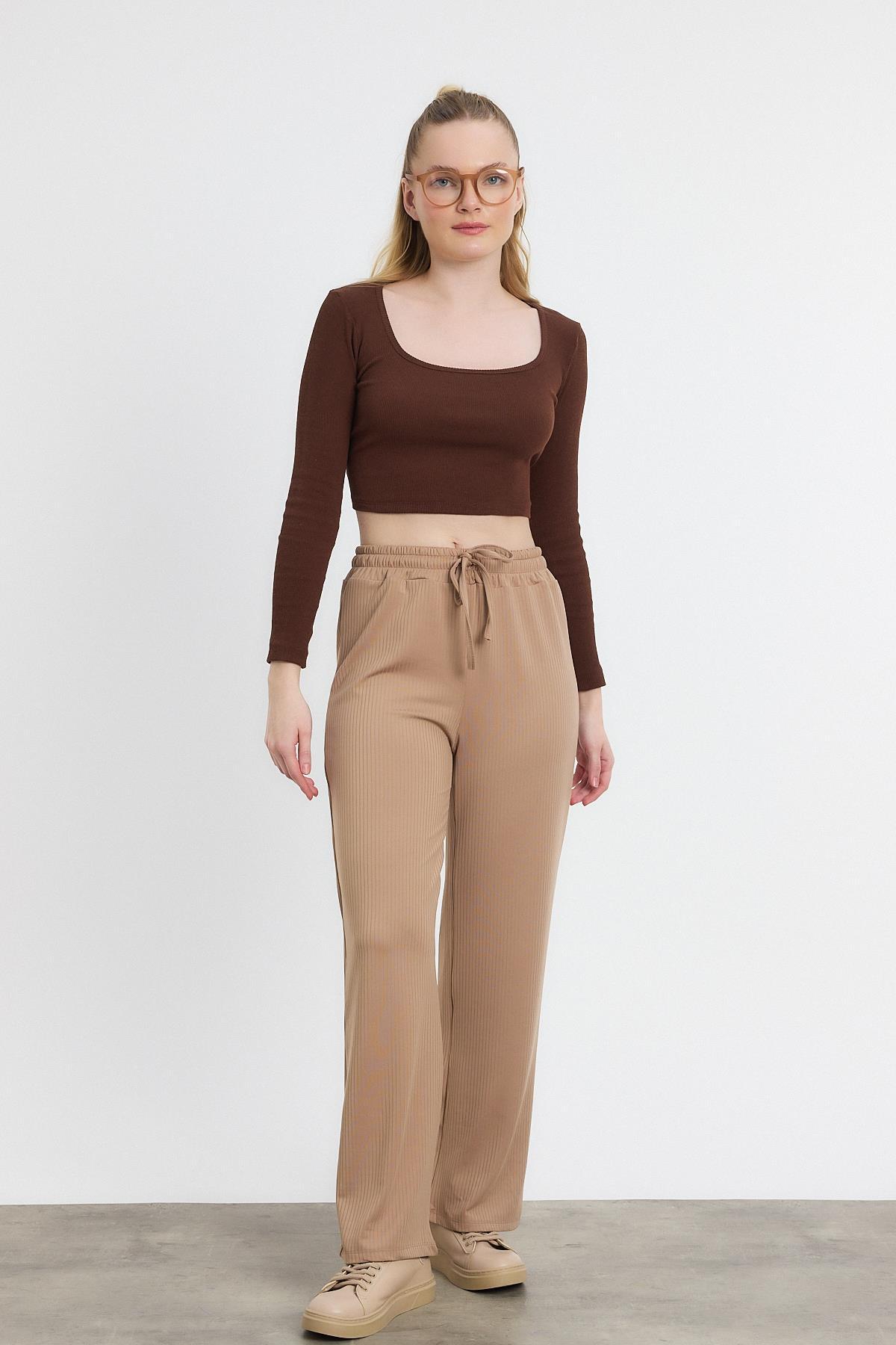 Bej Bel Lastikli Pantolon 2111 - 7
