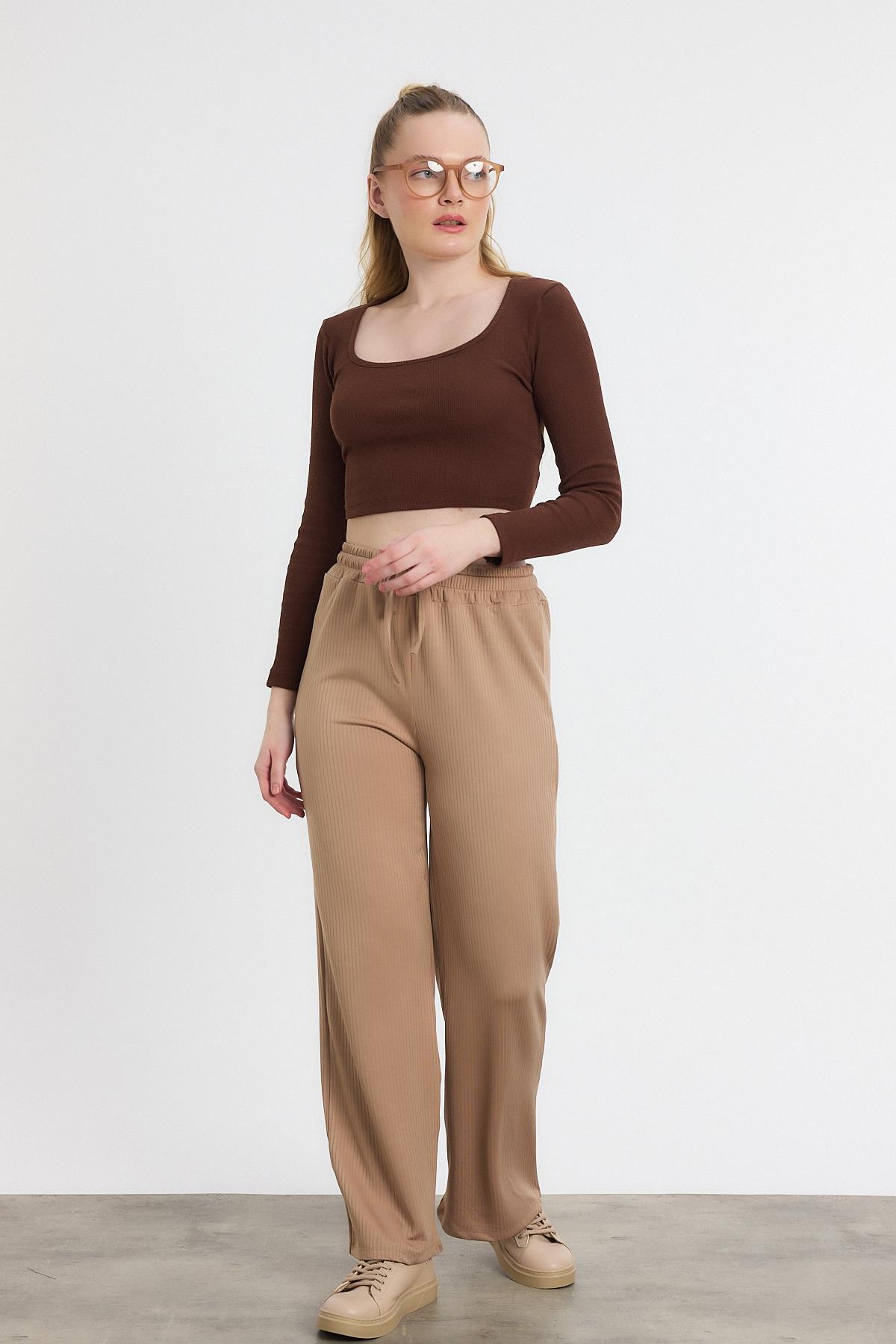 Bej Bel Lastikli Pantolon 2111 - 8