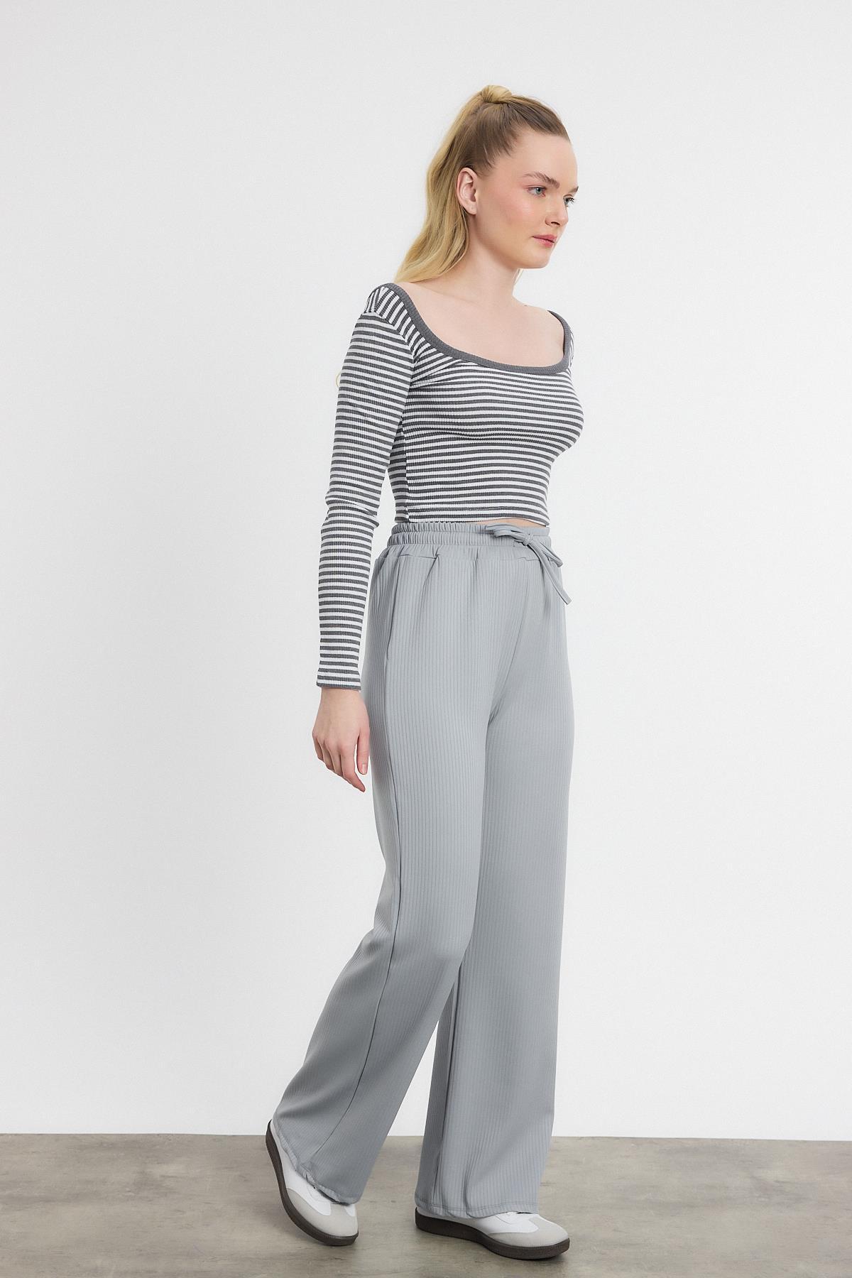 2111 Bel Lastikli Pantolon Gri - 6