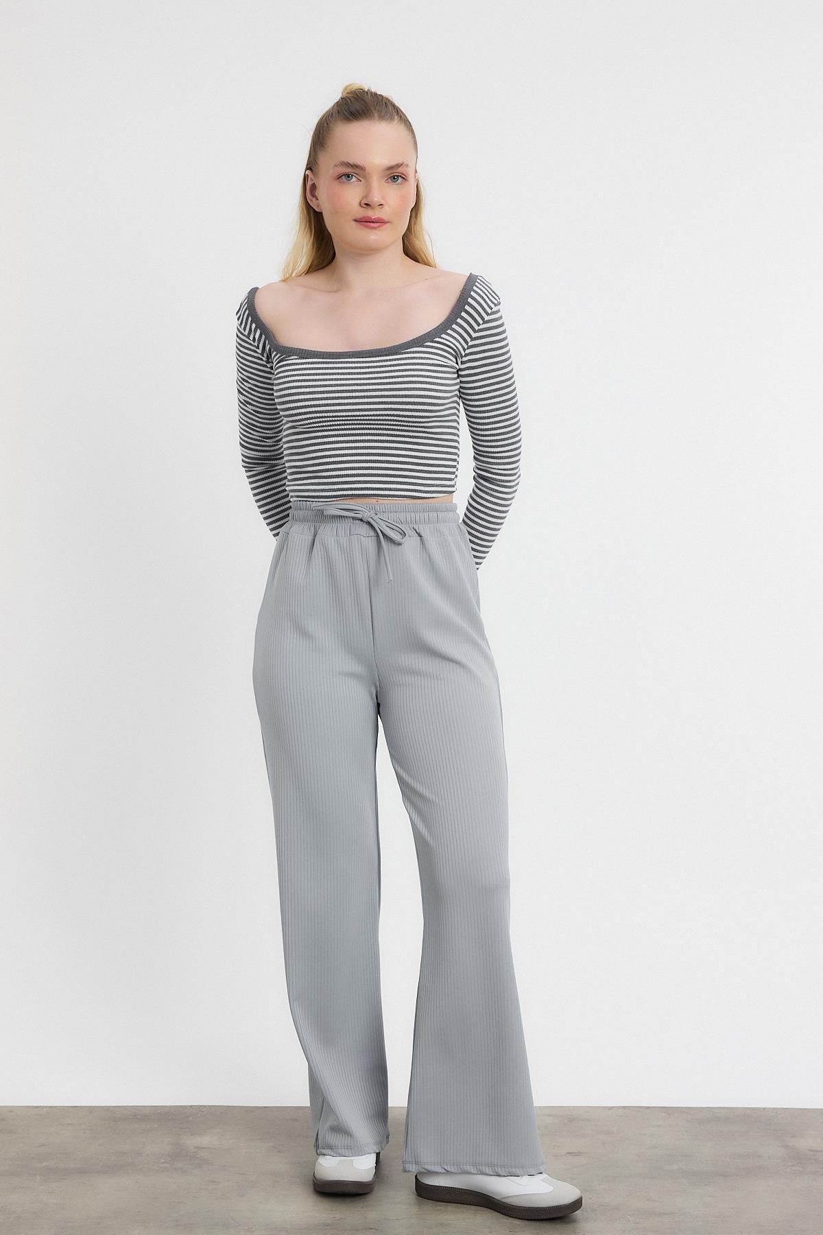 2111 Bel Lastikli Pantolon Gri 