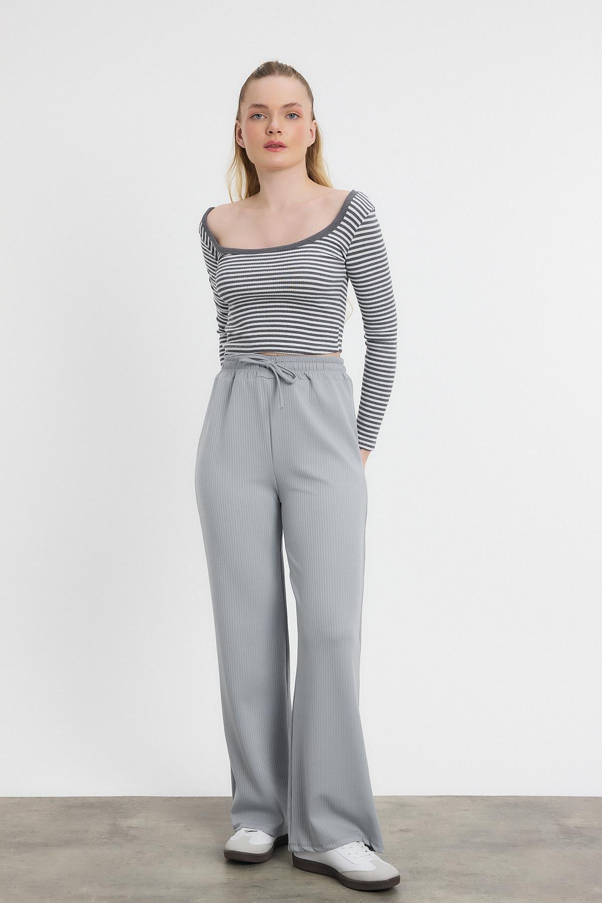 2111 Bel Lastikli Pantolon Gri - 8