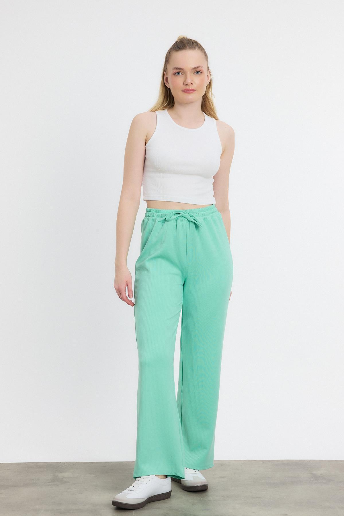 2111 Bel Lastikli Pantolon Su Yeşili - 6