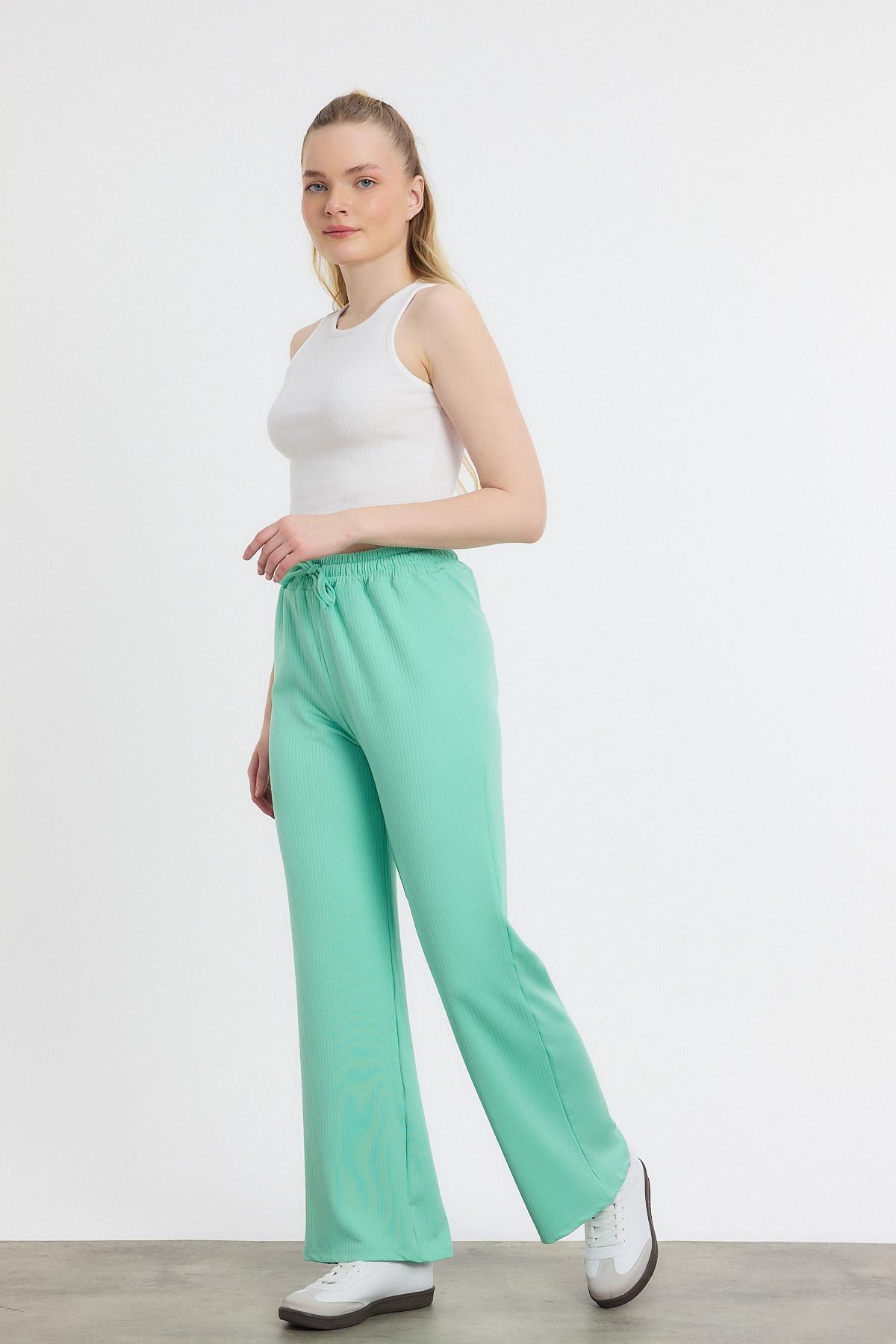 Su Yeşili Bel Lastikli Pantolon 2111 - 1