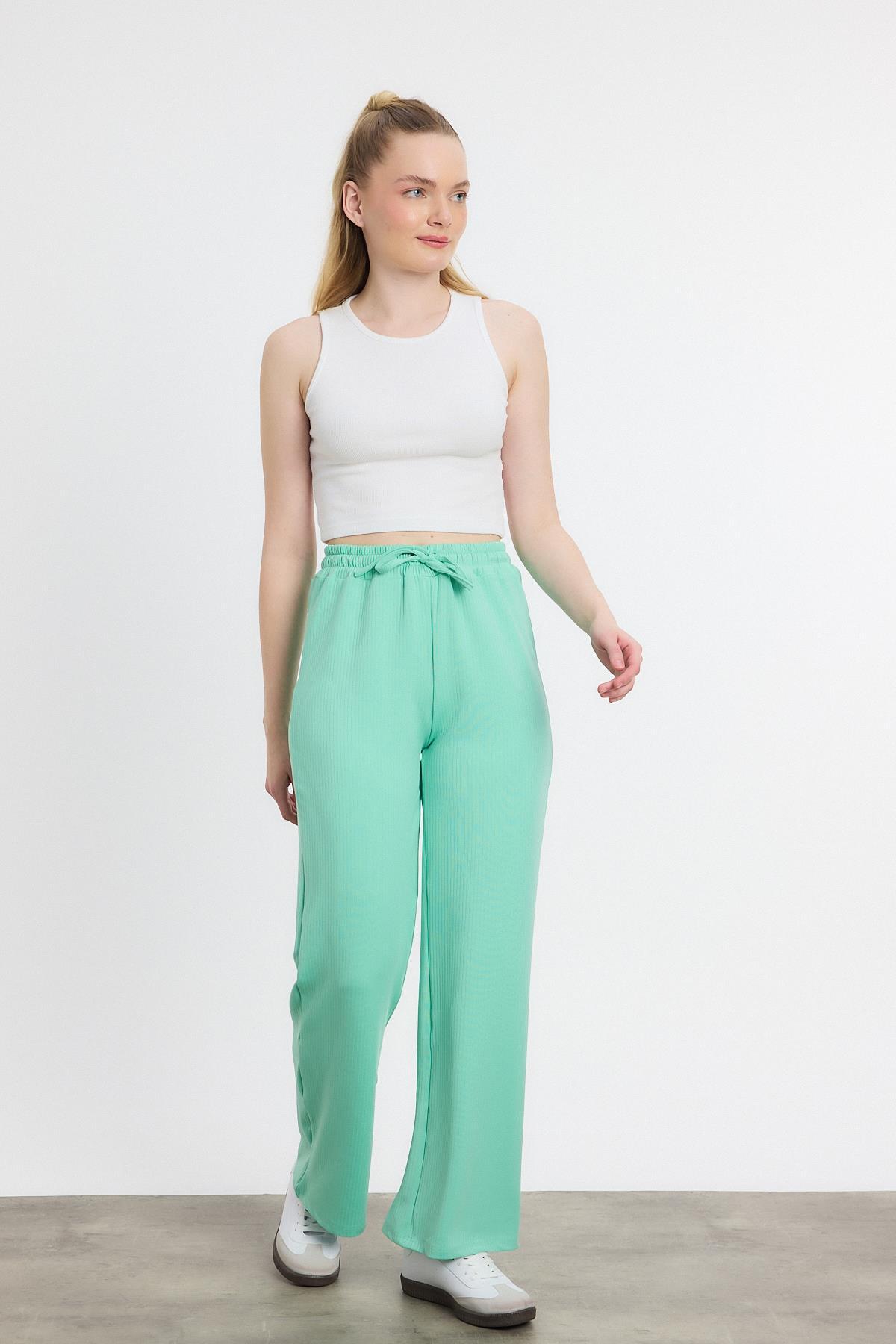 Su Yeşili Bel Lastikli Pantolon 2111 - 7