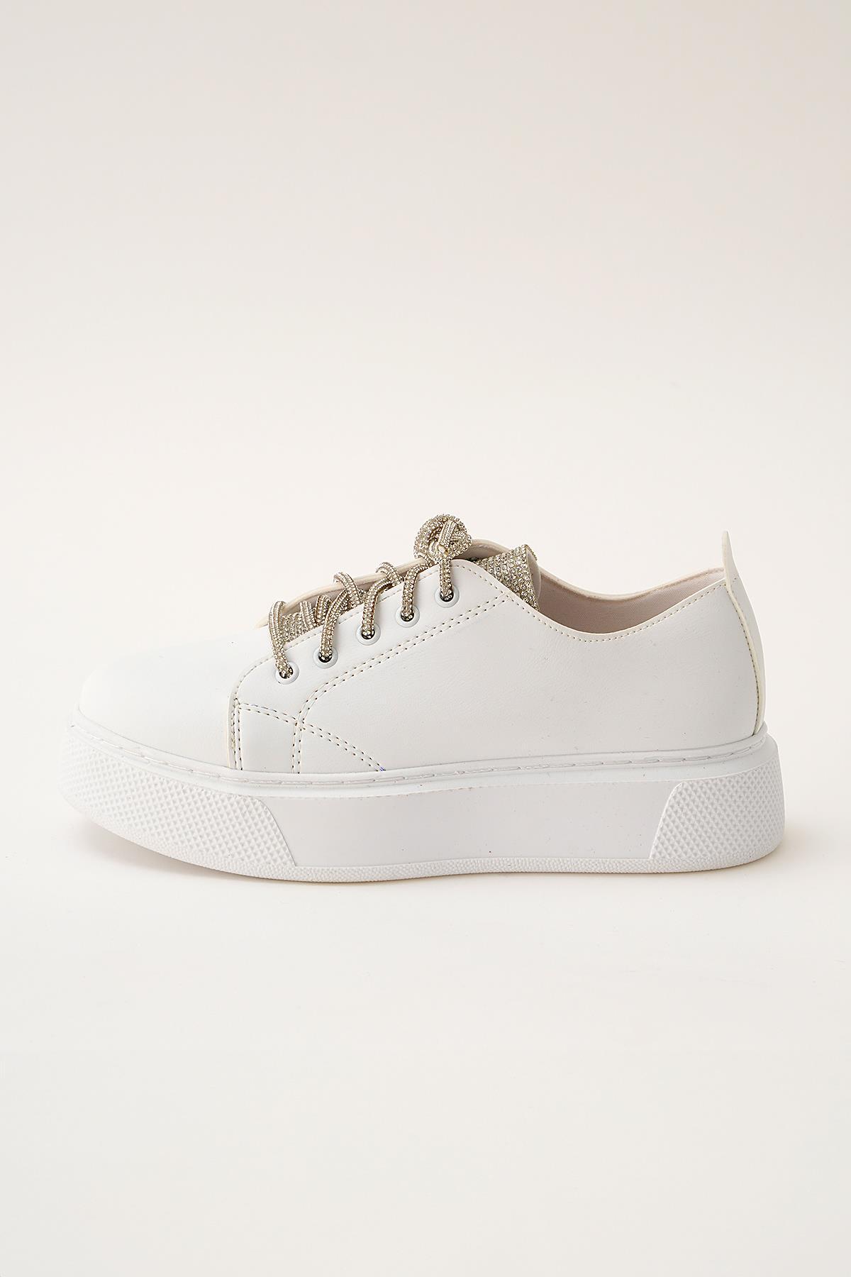 2121 Sim Bağcık Detay Ayakkabı Beyaz - 1