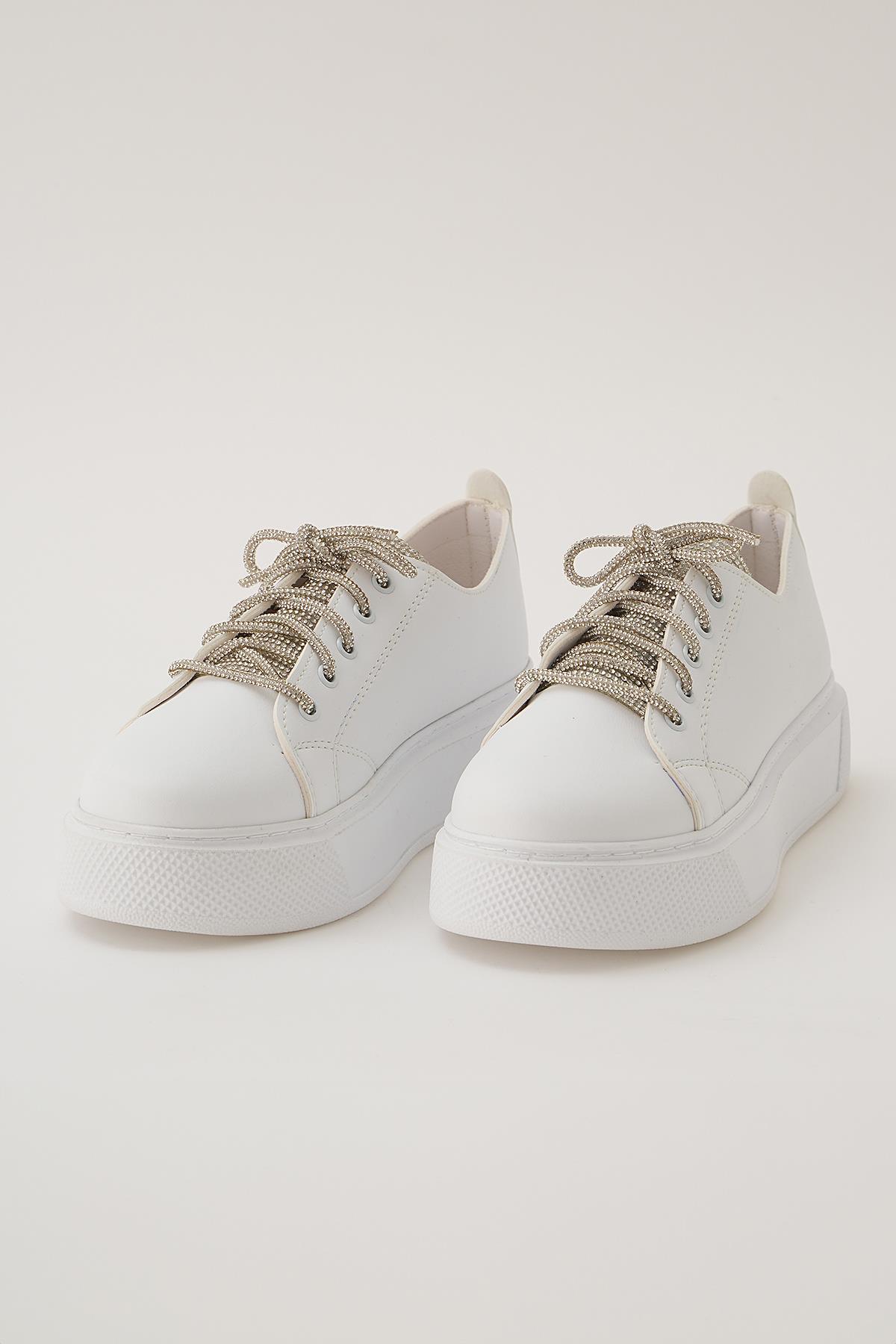 2121 Sim Bağcık Detay Ayakkabı Beyaz - 4
