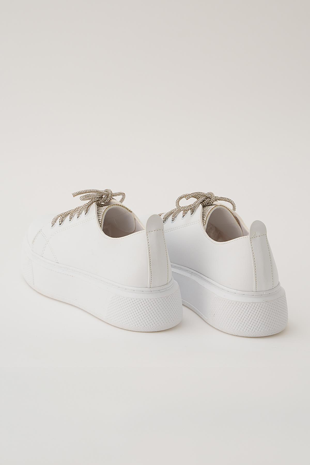 Beyaz Sim Bağcık Detay Ayakkabı 2121 - 2