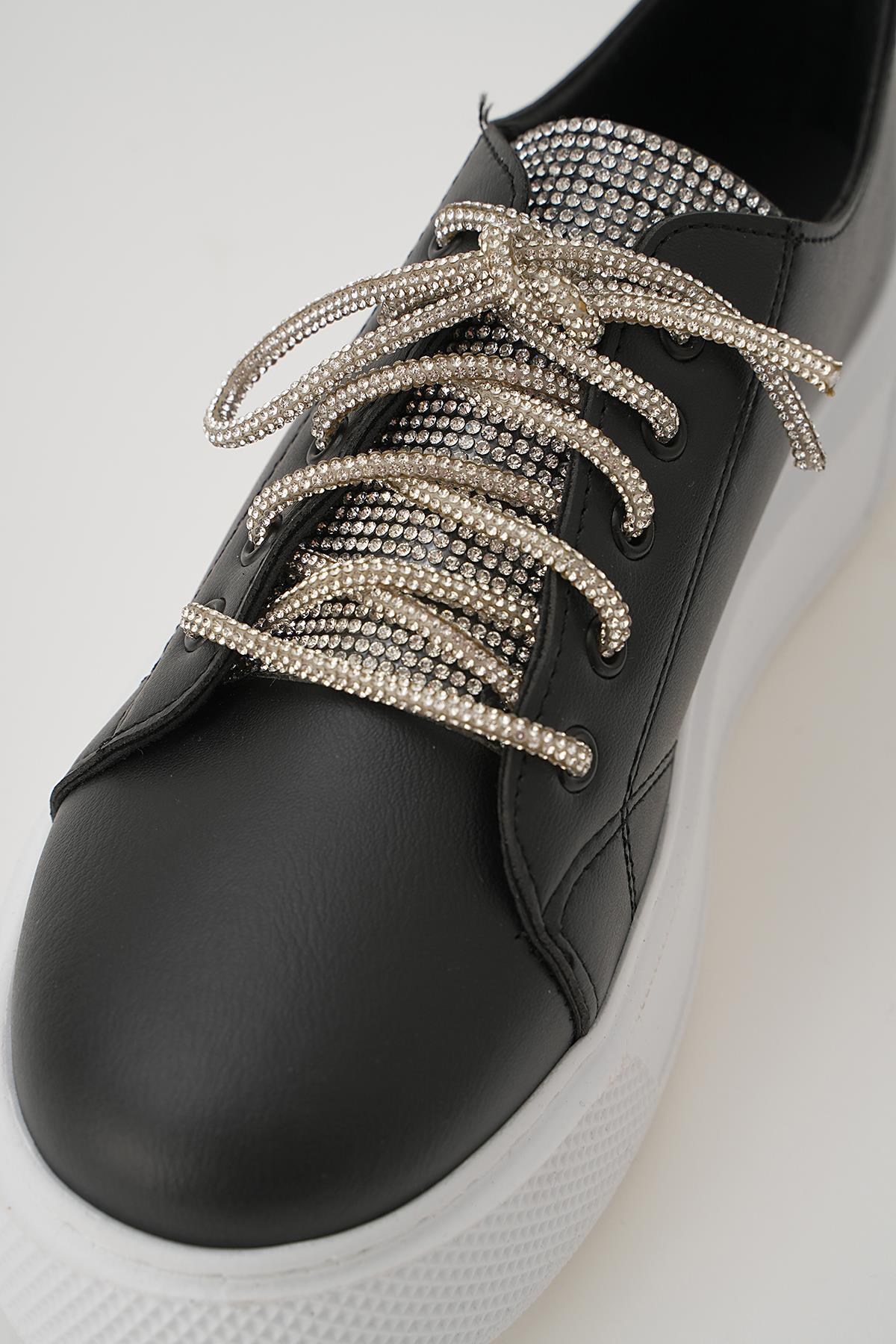 2121 Sim Bağcık Detay Ayakkabı Siyah-Beyaz - 5