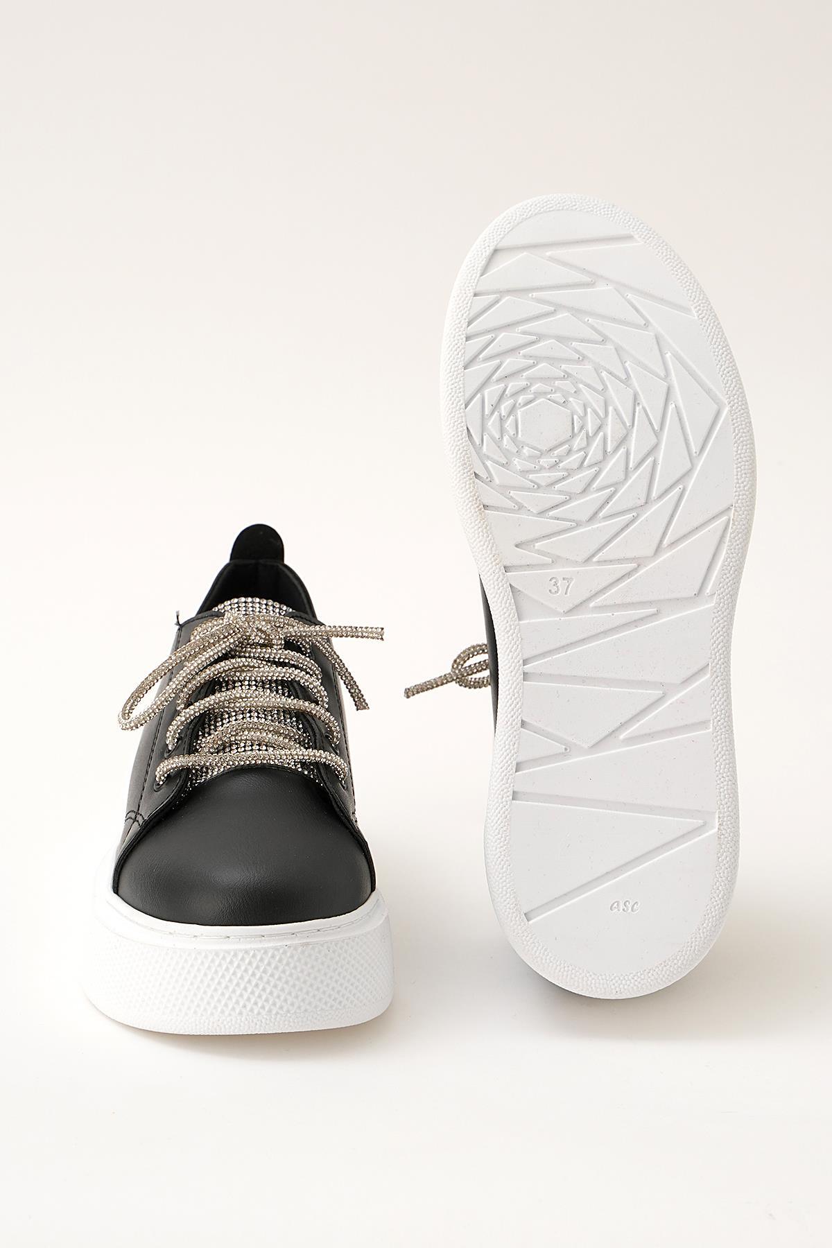 2121 Sim Bağcık Detay Ayakkabı Siyah-Beyaz - 4