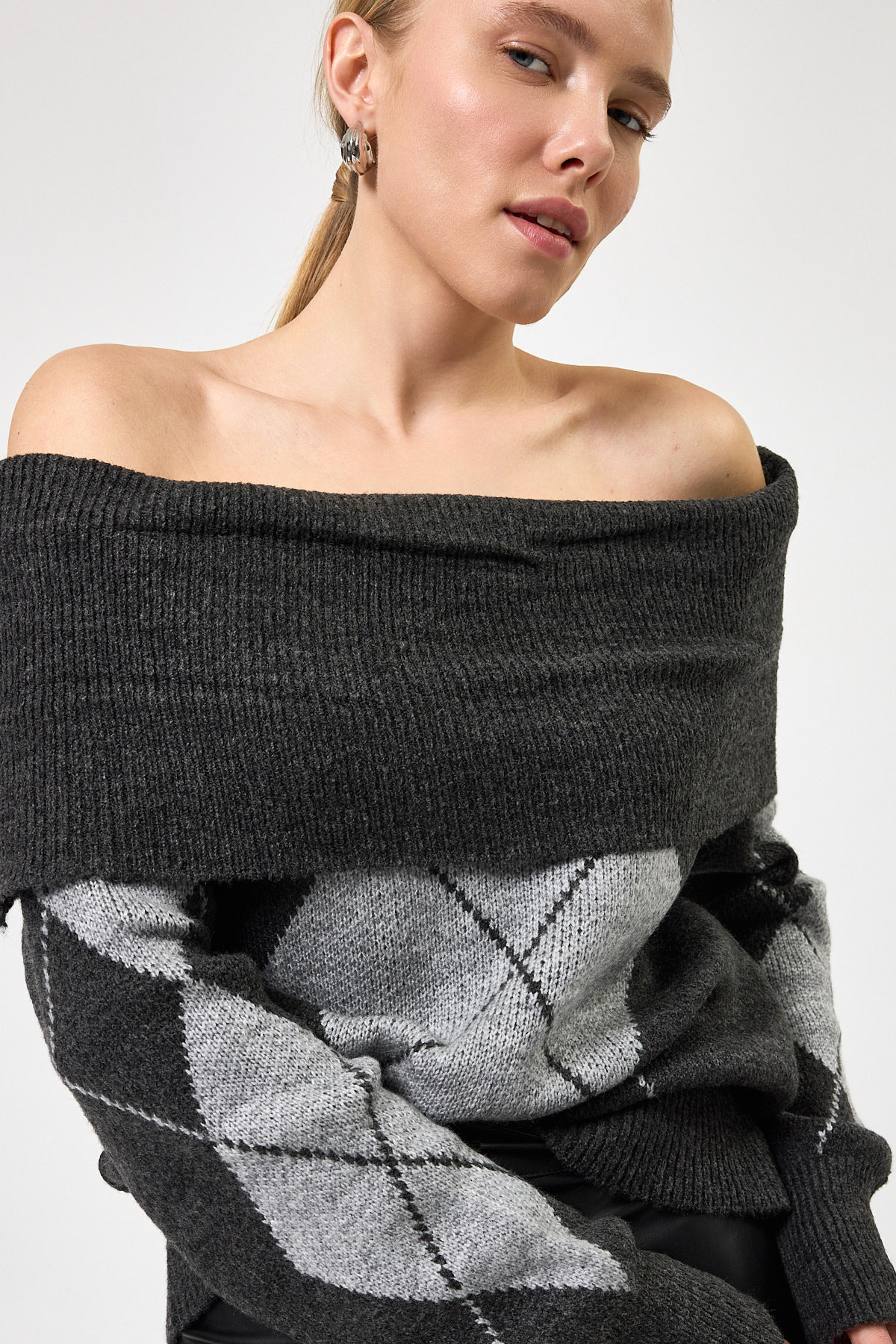 2123 Baklava Desenli Kazak Antrasit-Açık Gri - 7