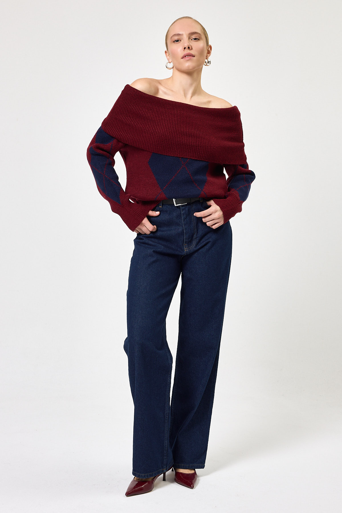 2123 Baklava Desenli Kazak Bordo-Laci - 4