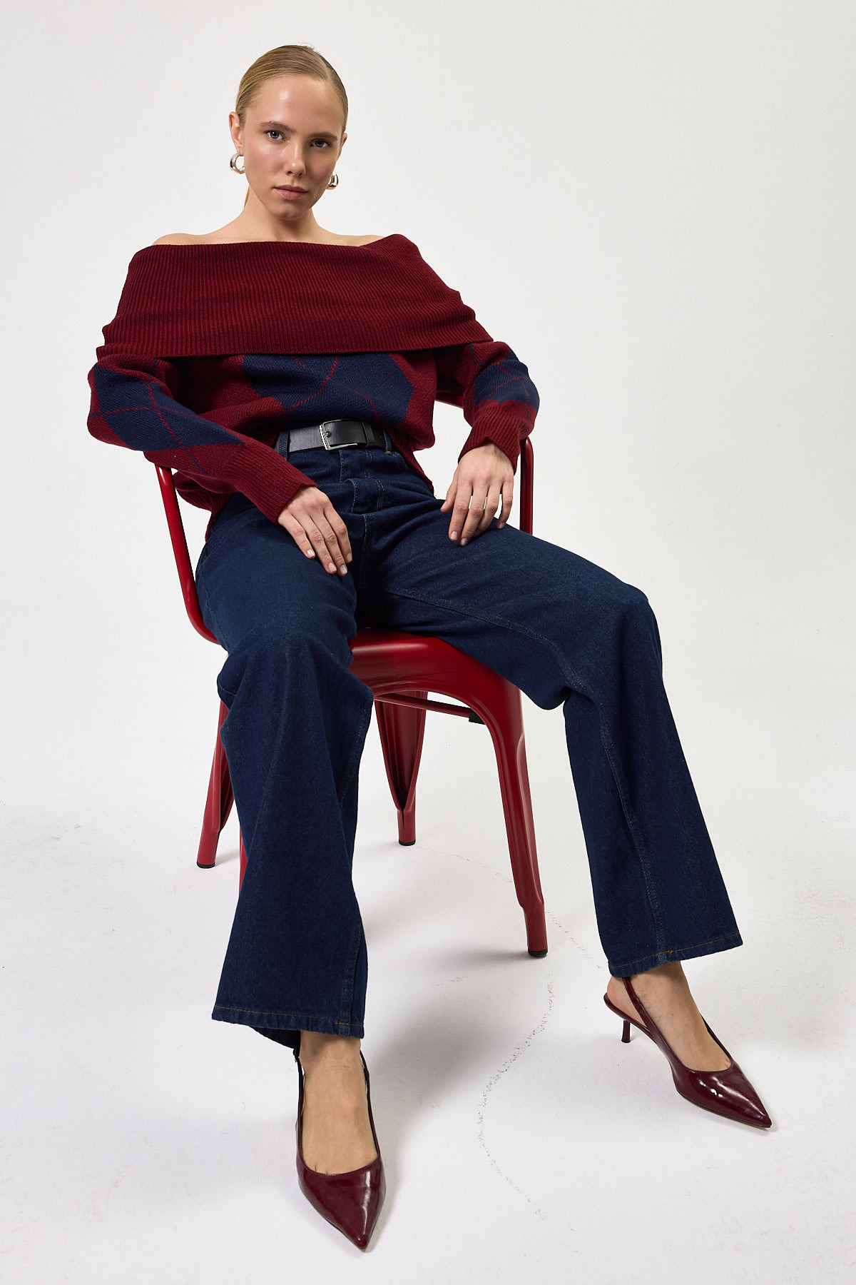 2123 Baklava Desenli Kazak Bordo-Laci - 8